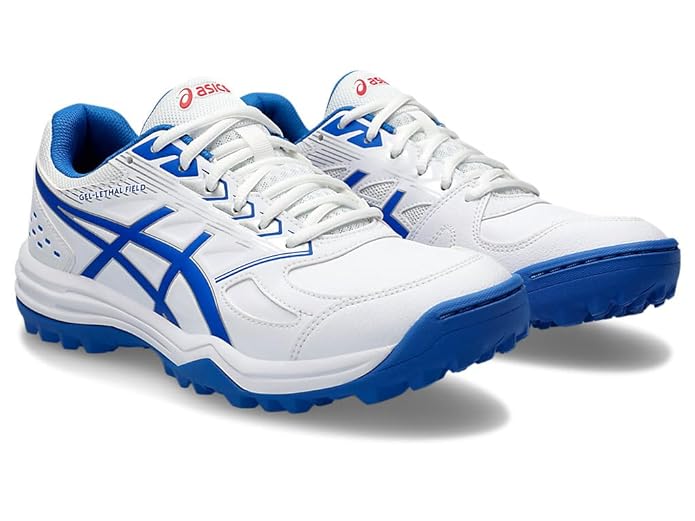ASICS Gel Lethal Field White/Tuna Blue Cricket Shoes - Rubber Spikes for Enhanced Traction - Perfect for Professional Cricket Matches & Field Sports