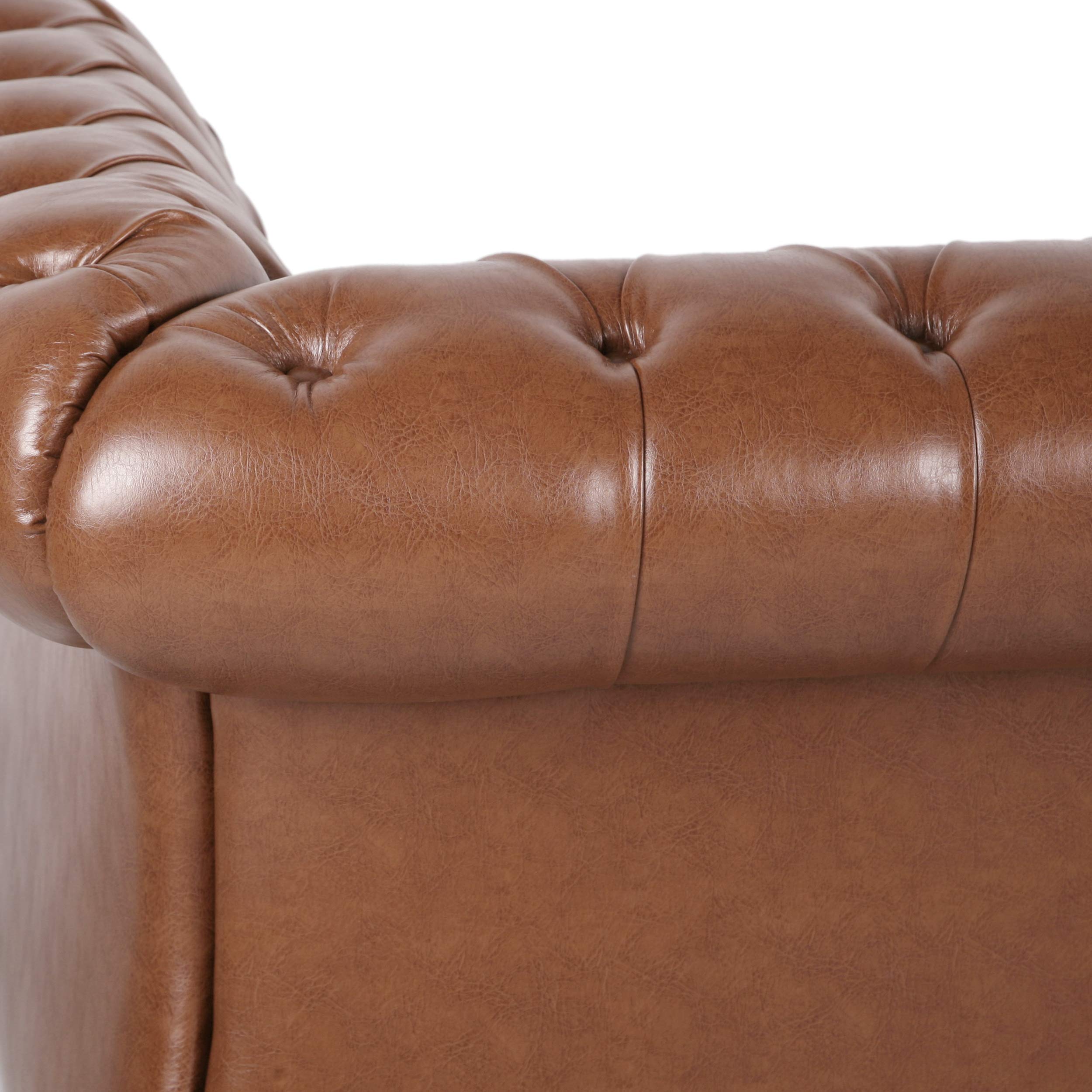 Christopher Knight Home Stephanie Traditional Chesterfield 4-Piece Living Room Set in Cognac & Dark Brown - Perfect for Classic Living Rooms, Offices & Cozy Home Decor