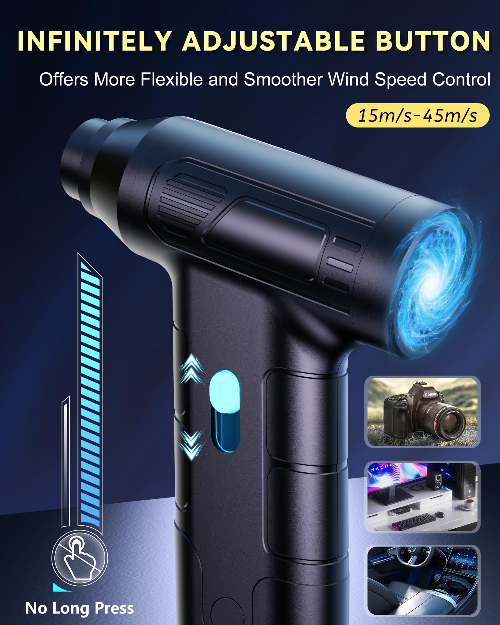 150,000 RPM Electric Air Duster - Powerful 2-in-1 Rechargeable Air Blower for PC Keyboard Cleaning, Car Detailing & Home Dusting | Replaces Canned Air | Perfect for Electronics, Automotive & Household Cleaning