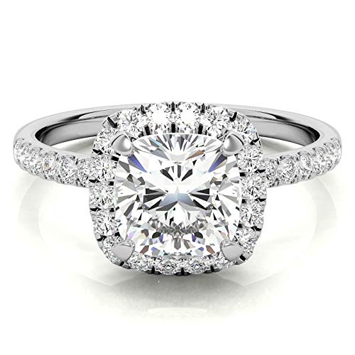 1.40 Carat Cushion Cut Moissanite Engagement Ring for Women, Wedding Band, Solitaire Halo Bridal Set in Sterling Silver - Perfect for Proposals, Anniversaries & Romantic Gifts