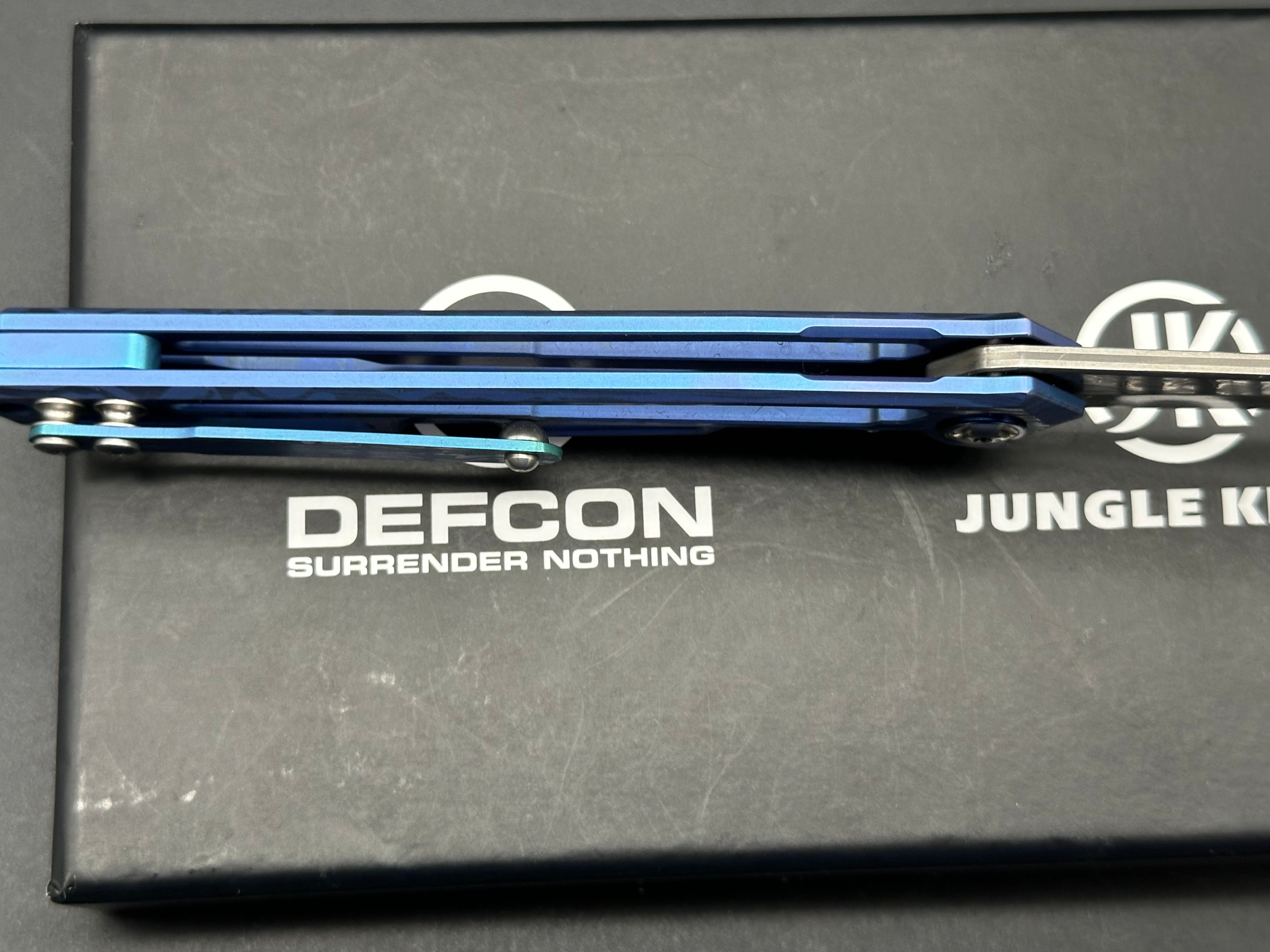 DEFCON Peregrine Framelock Folding Knife - Blue Titanium Handle with Damascus Steel Blade | EDC, Outdoor Survival, Camping & Tactical Use