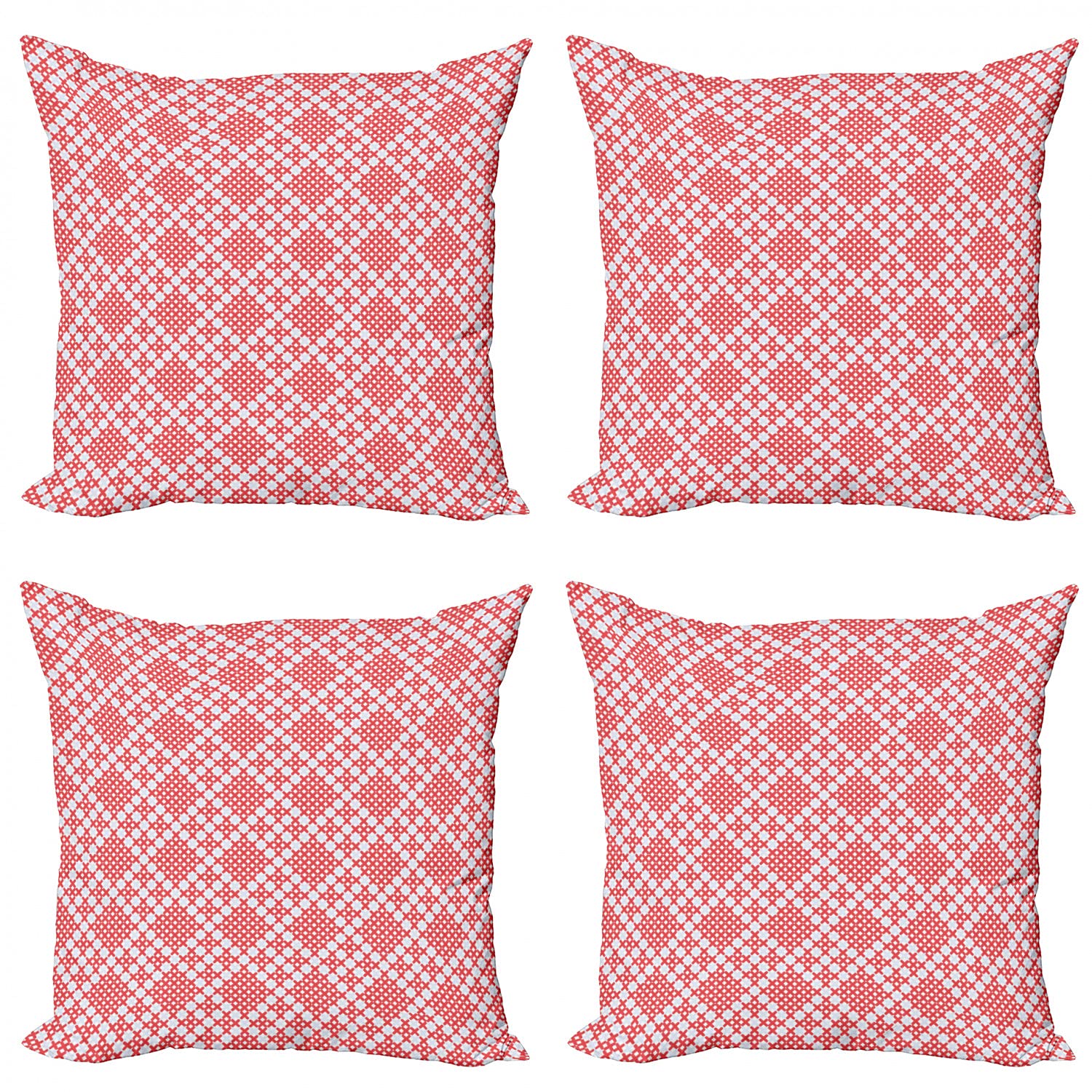 Ambesonne Ethnic Decorative Throw Pillow Covers Pack of 4 - Traditional Slavic Needlework Pattern, 16x16 Inch Couch Cushion Covers for Living Room, Bedroom, Car - White and Red Bohemian Style Home Decor