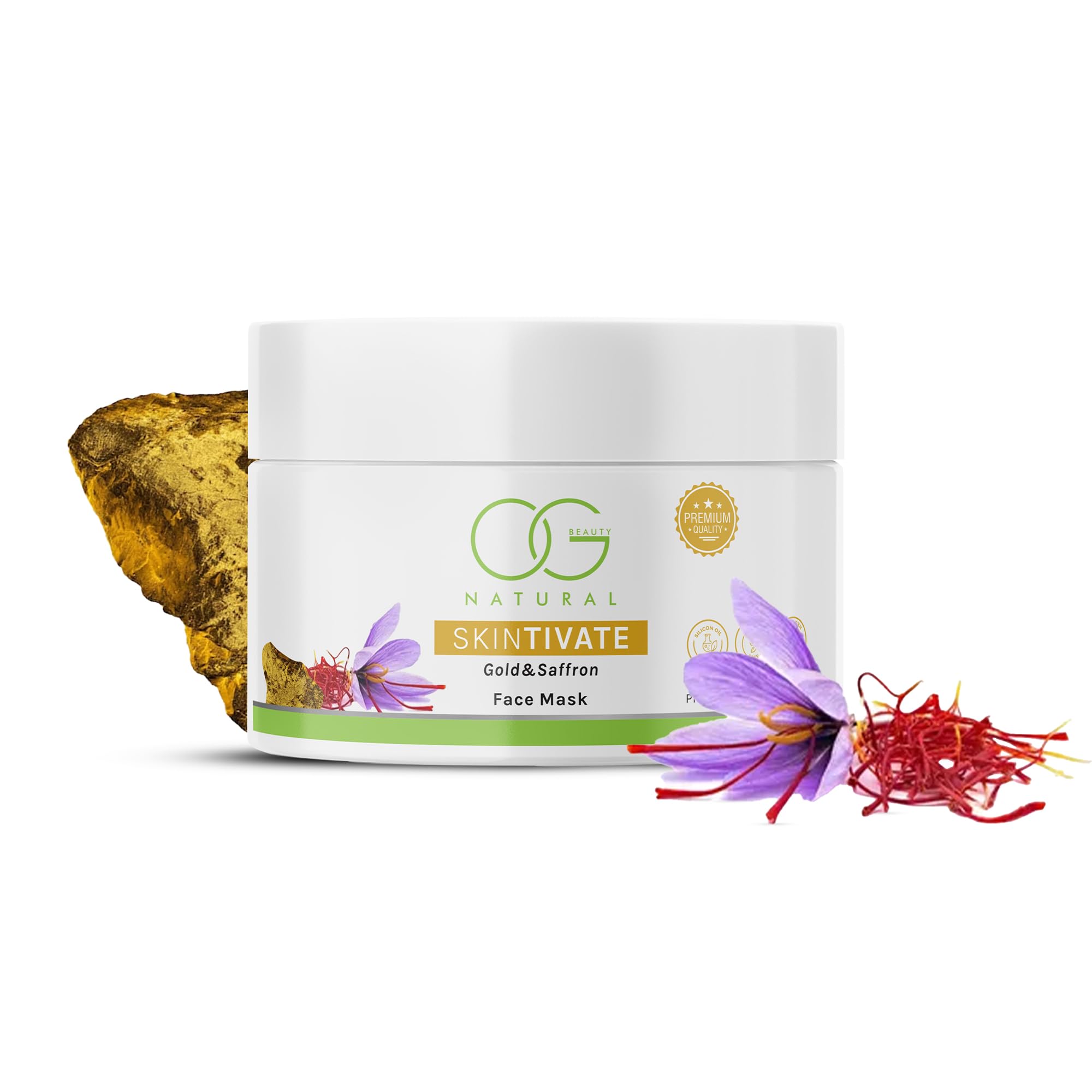 OG BEAUTY Natural Skintivate Gold & Saffron Face Mask - Anti-Aging Antioxidant Treatment with Brightening Effects | UV Protection | 125g | For Glowing Skin & Nighttime Skincare Routine