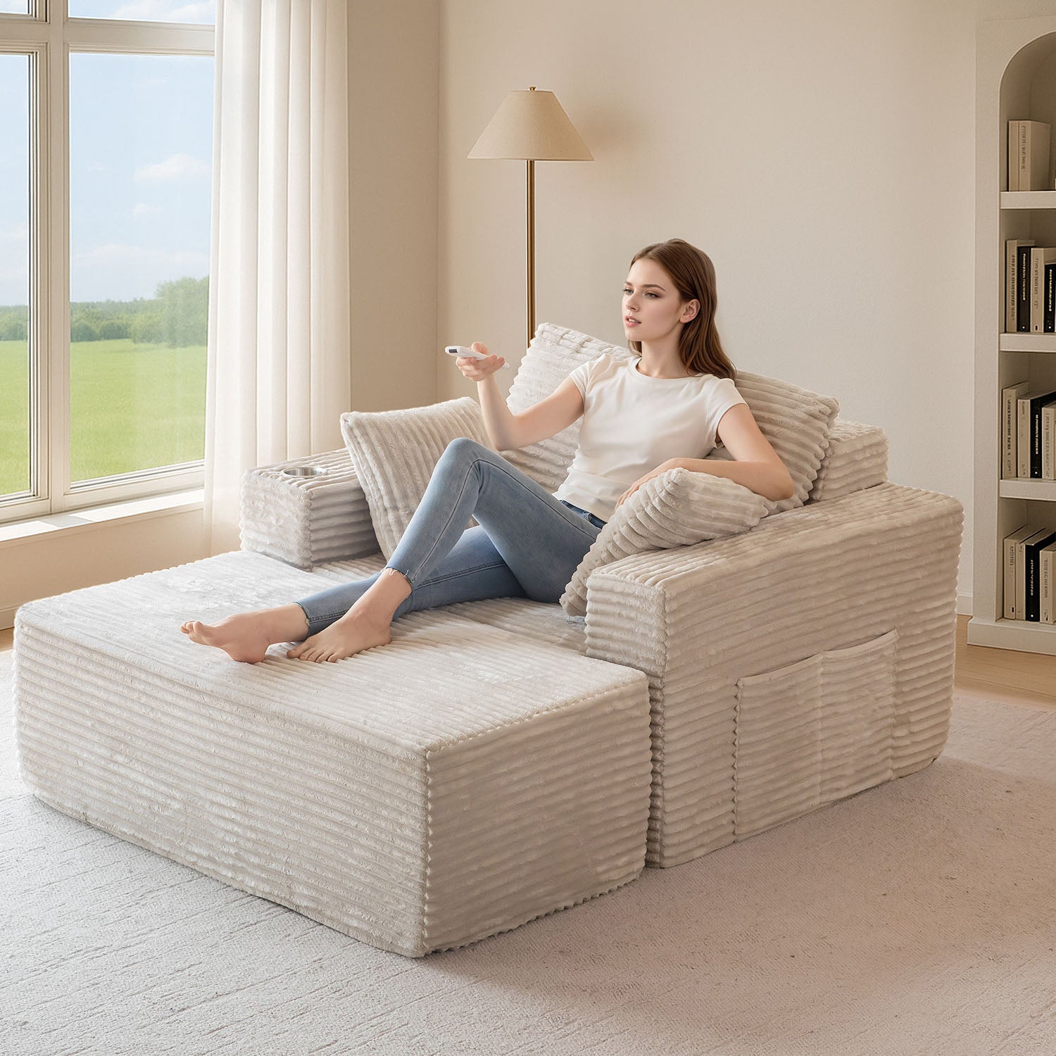 MAXYOYO 65x49 Inch Chaise Lounge Chair - Modular Sleeper Sofa with Pillows for Living Room & Bedroom, Grey - Perfect for Small Spaces, Home Theater & Guest Rooms