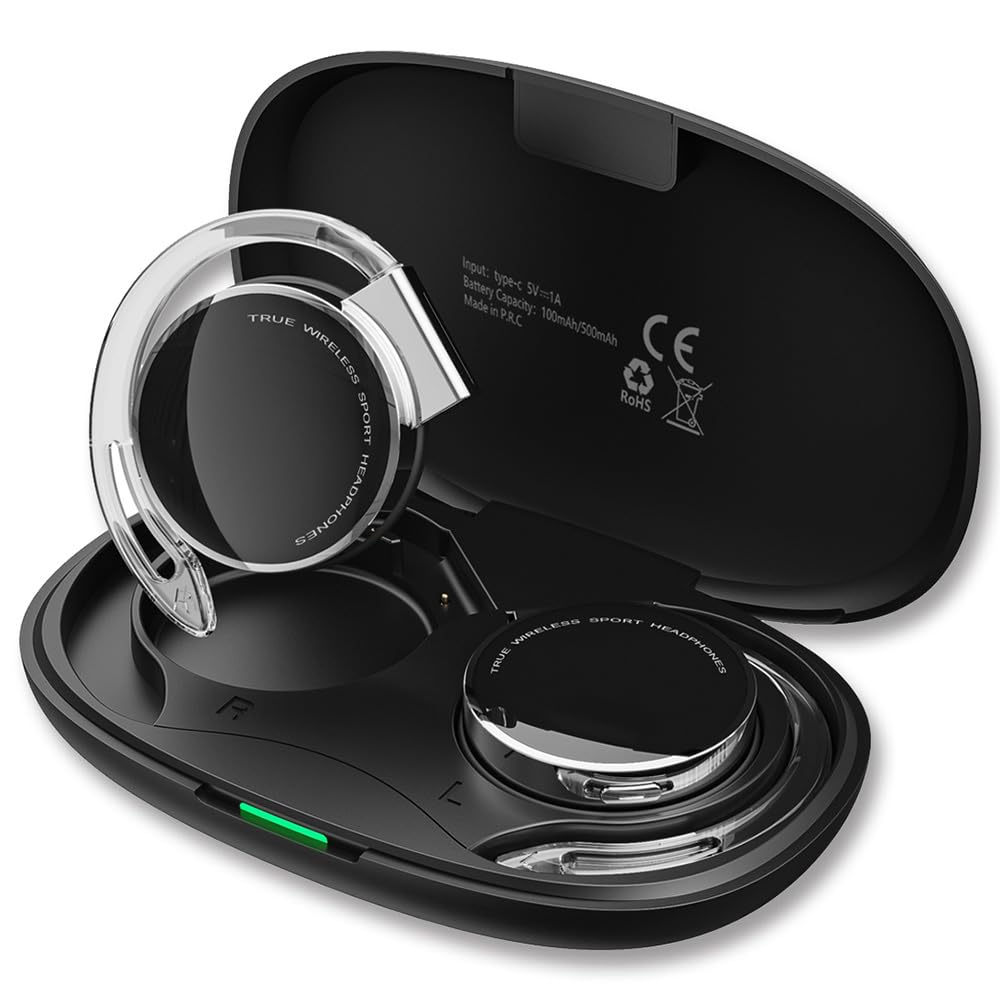 ZOUKAI Open Ear Bluetooth 5.3 Wireless Earbuds with Earhooks - 4 Mic Noise Cancelling Sports Headphones for Running, Gym & Office - Sweatproof Lightweight Headset for Workouts & Calls (Black, BT-X)