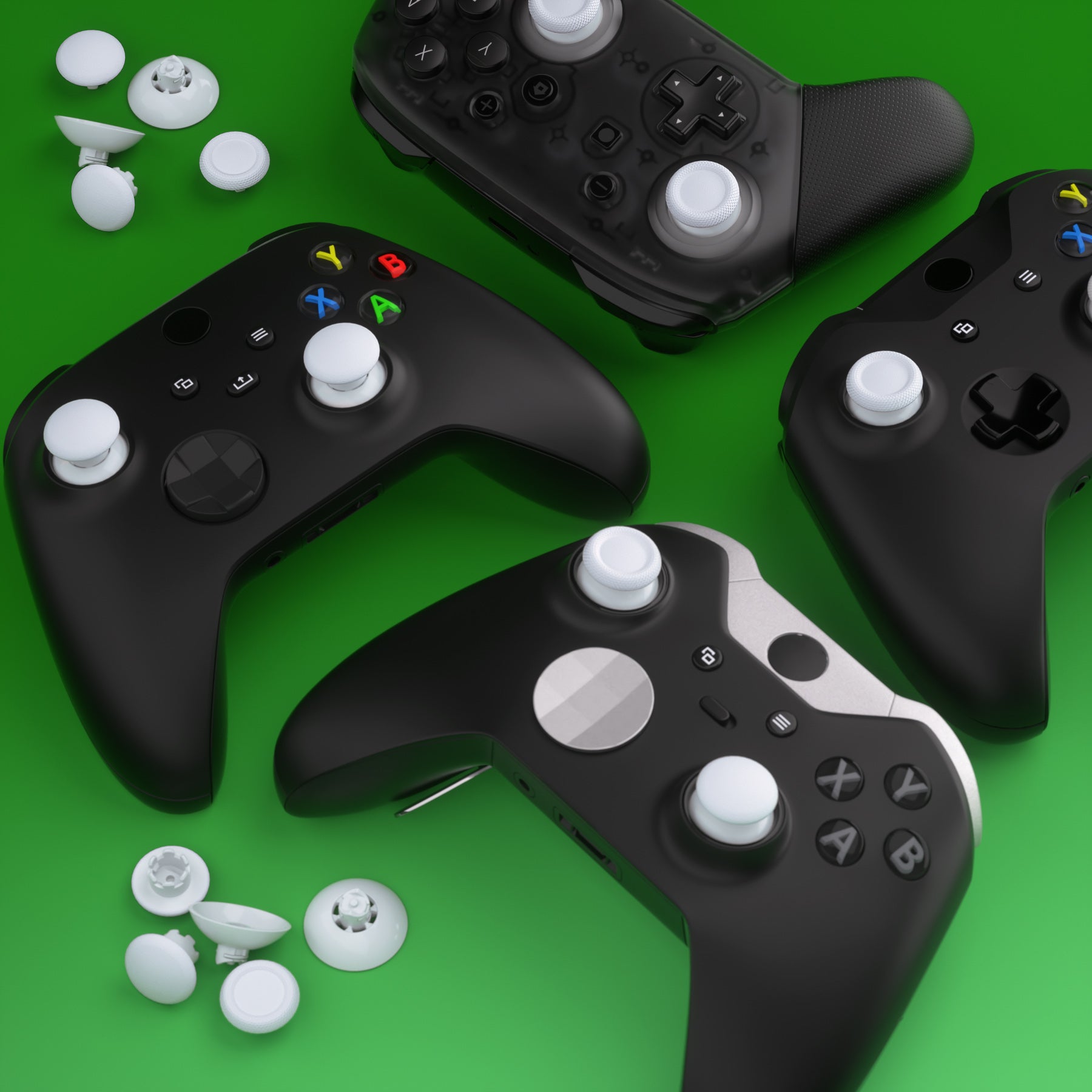eXtremeRate Interchangeable Thumbsticks for Xbox Core/One S/X/Elite V1 & Nintendo Switch Pro Controller - Robot White Swappable Analog Joystick | Gaming Accessories for Enhanced Control & Customization
