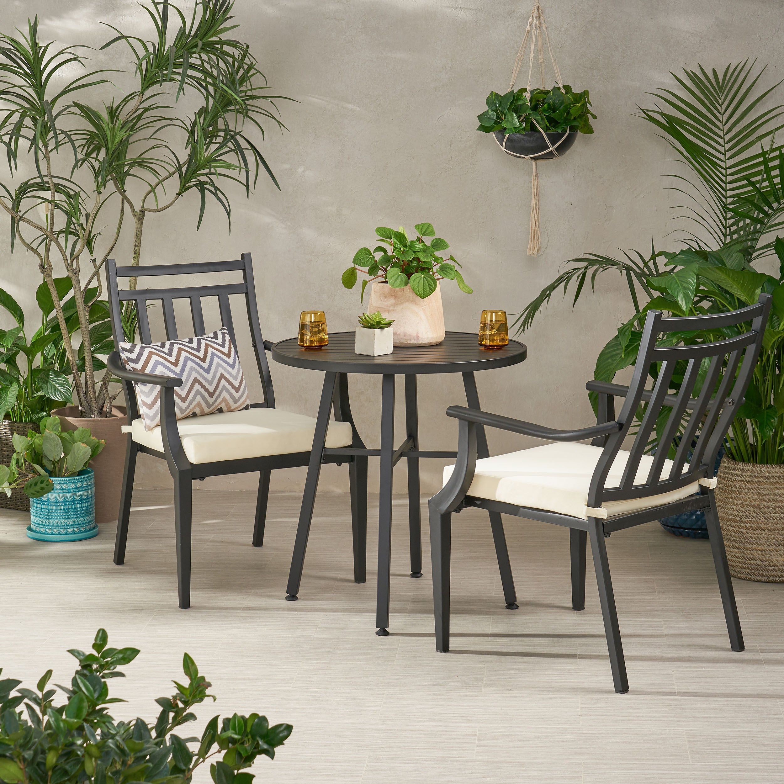 DELMAR 3-Piece Outdoor Metal Bistro Set - Patio Dining Table and Chairs for Garden, Balcony & Backyard - Rust-Resistant Steel Cafe Set for Coffee, Tea & Relaxing Outdoors