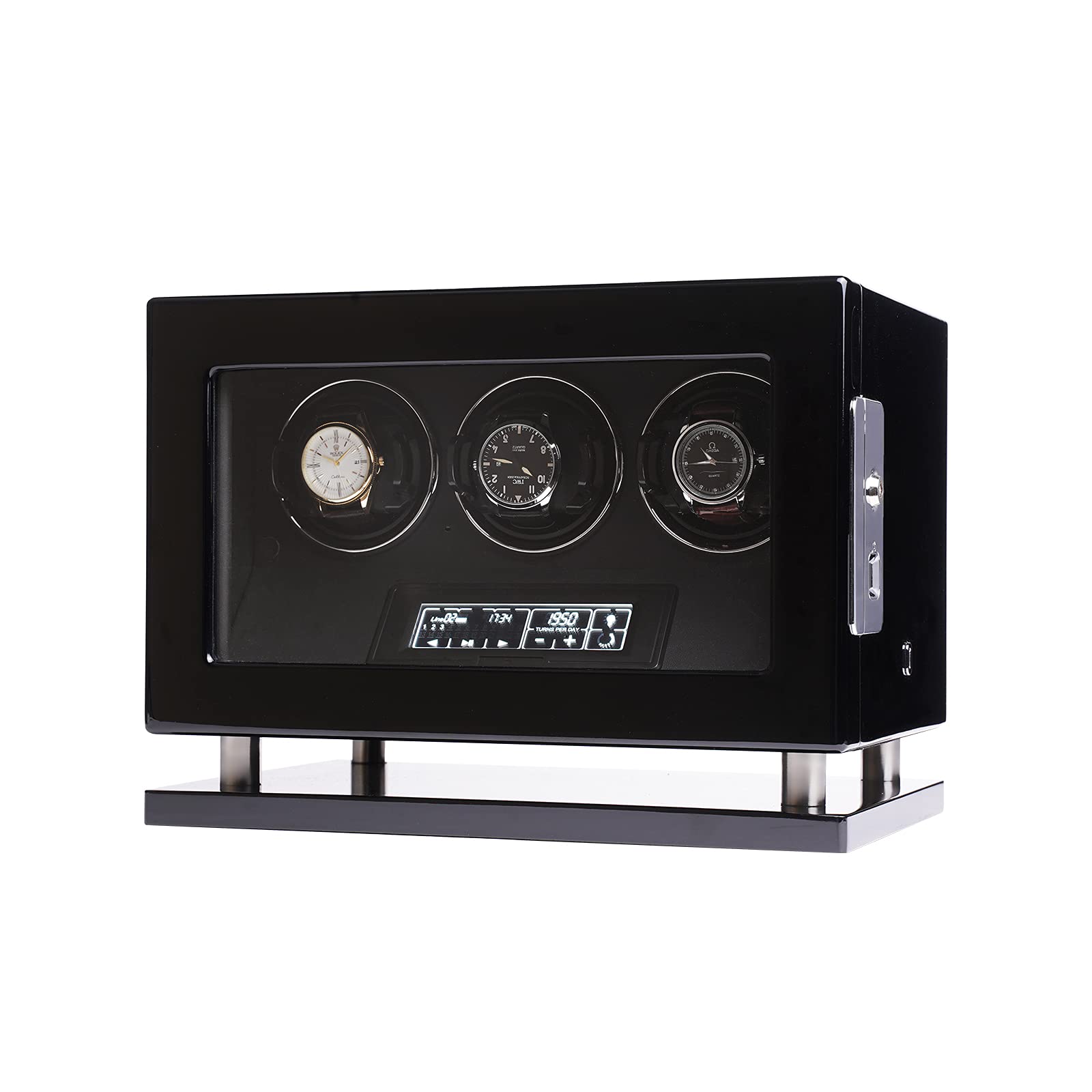Premium XTELARY Automatic Watch Winder for 3 Watches - Fingerprint Switch, Adjustable Pillows, LED Light & LCD Touch Display with Remote Control - Perfect for Watch Collectors & Luxury Timepiece Storage