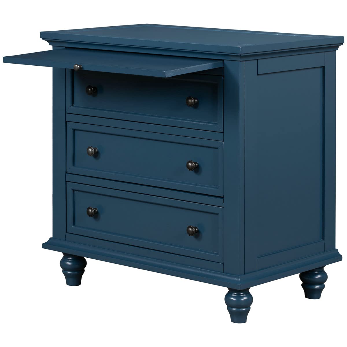 3-Drawer Wood Nightstand with Pull-Out Tray - Solid Wood End Table & Storage Cabinet for Bedroom, Living Room, or Entryway - Blue Finish for Modern Home Decor
