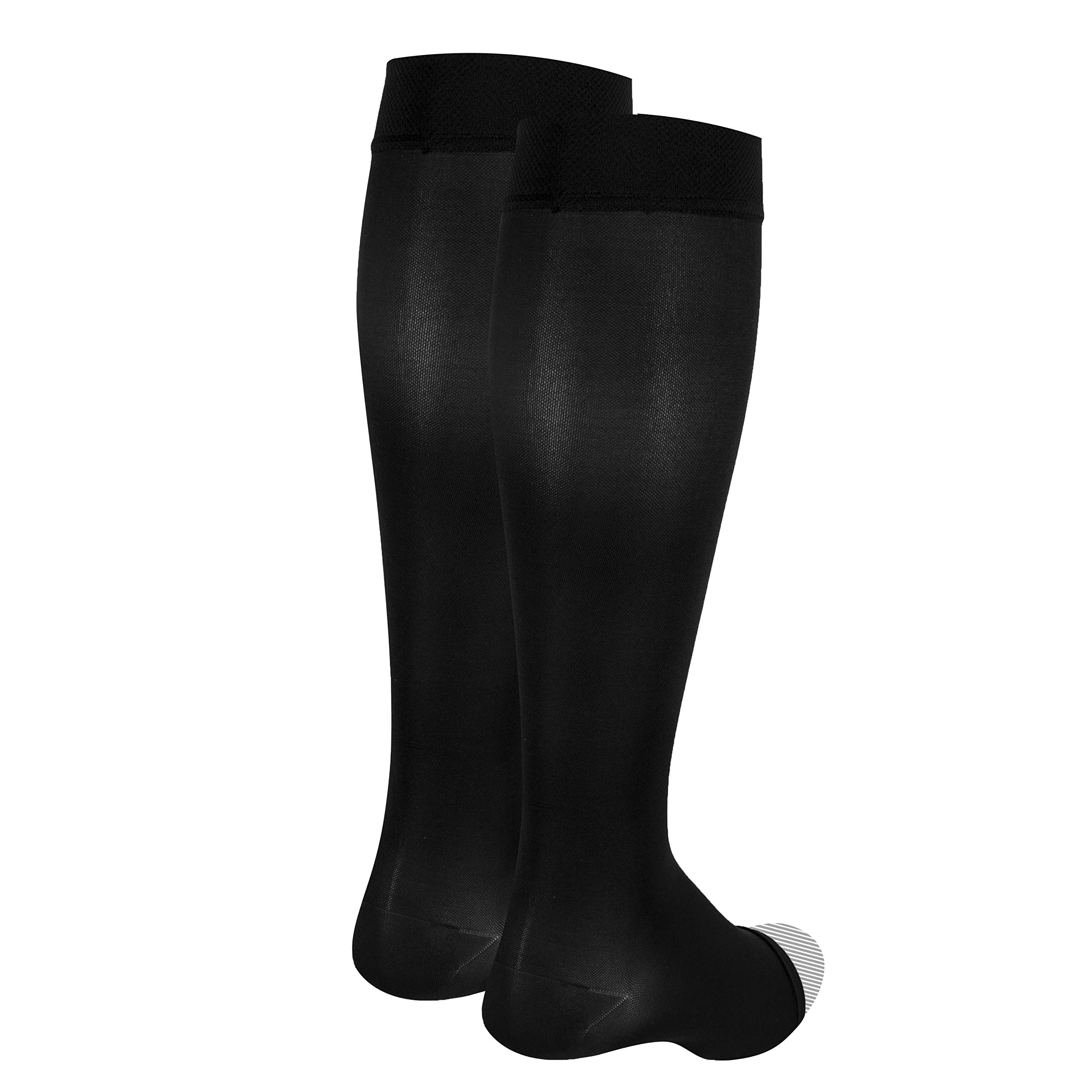 Truform Women's 20-30 mmHg Knee High Open Toe Compression Stockings - Opaque Black Large Size for Varicose Veins & Circulation Support - Perfect for Nurses, Travel & Pregnancy