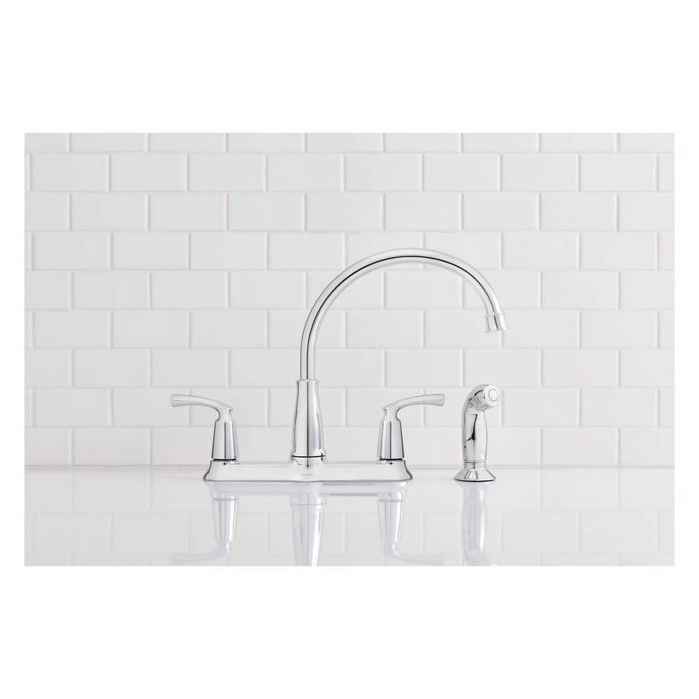 Moen 87403 Bexley Chrome 2-Handle Lever Kitchen Faucet with Pull-Down Sprayer - Perfect for Modern Kitchens and Easy Dishwashing