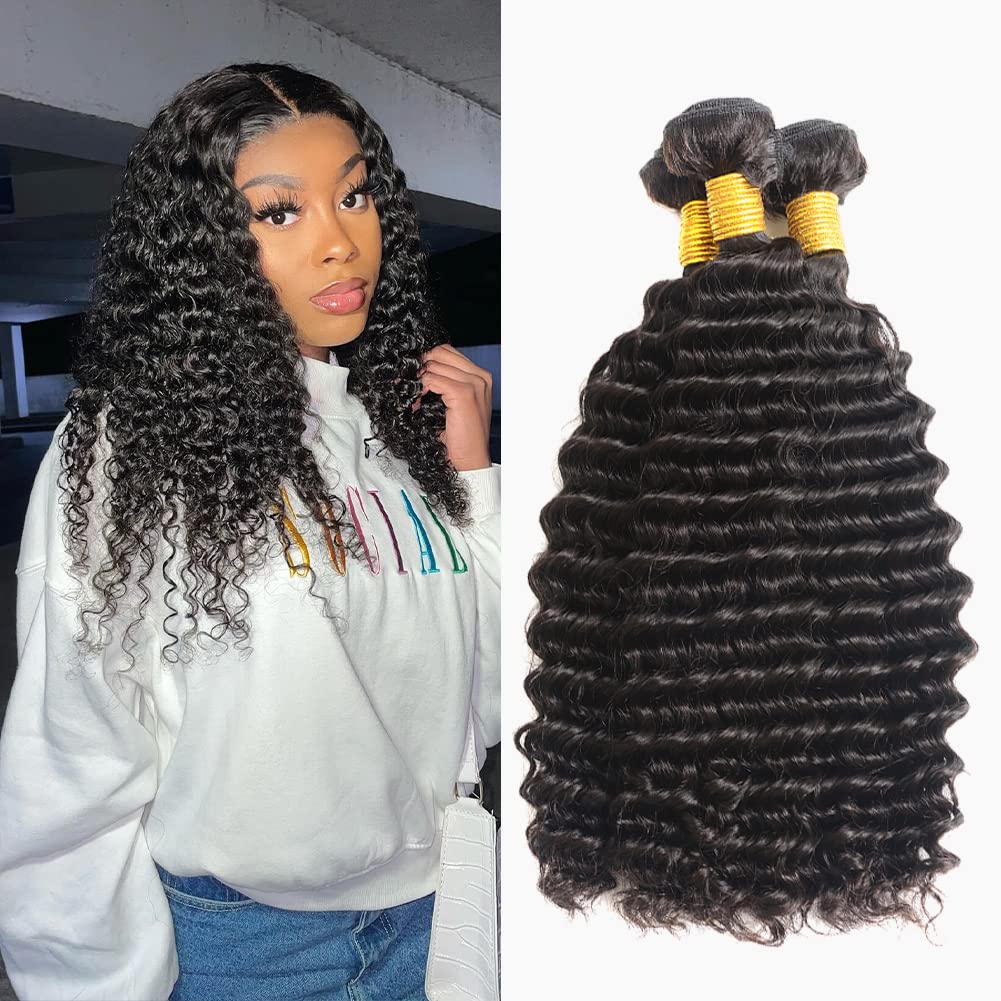 Brazilian Virgin Deep Wave Human Hair Bundles 3 Pack (20