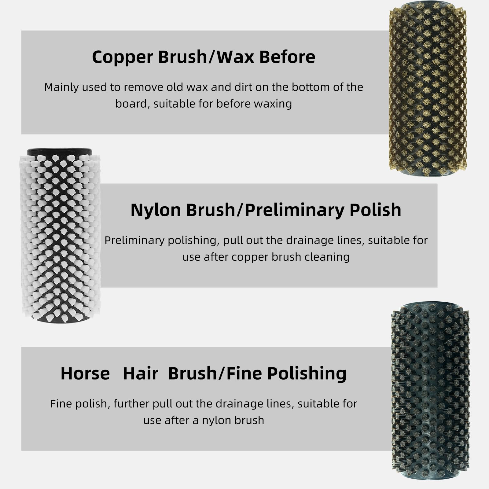 150mm Ski & Snowboard Wax Brush Kit - Nylon, Brass & Horsehair Brushes with Roto Handle for Easy Waxing - Perfect for Ski & Snowboard Maintenance at Home or on the Go