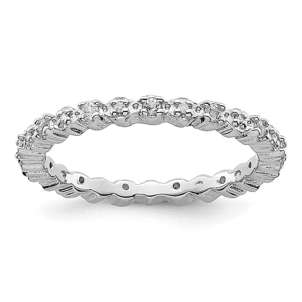 925 Sterling Silver White Topaz Diamond Band Ring - April Birthstone Stackable Fine Jewelry for Women | Elegant Gift for Her, Perfect for Anniversaries, Weddings & Everyday Wear