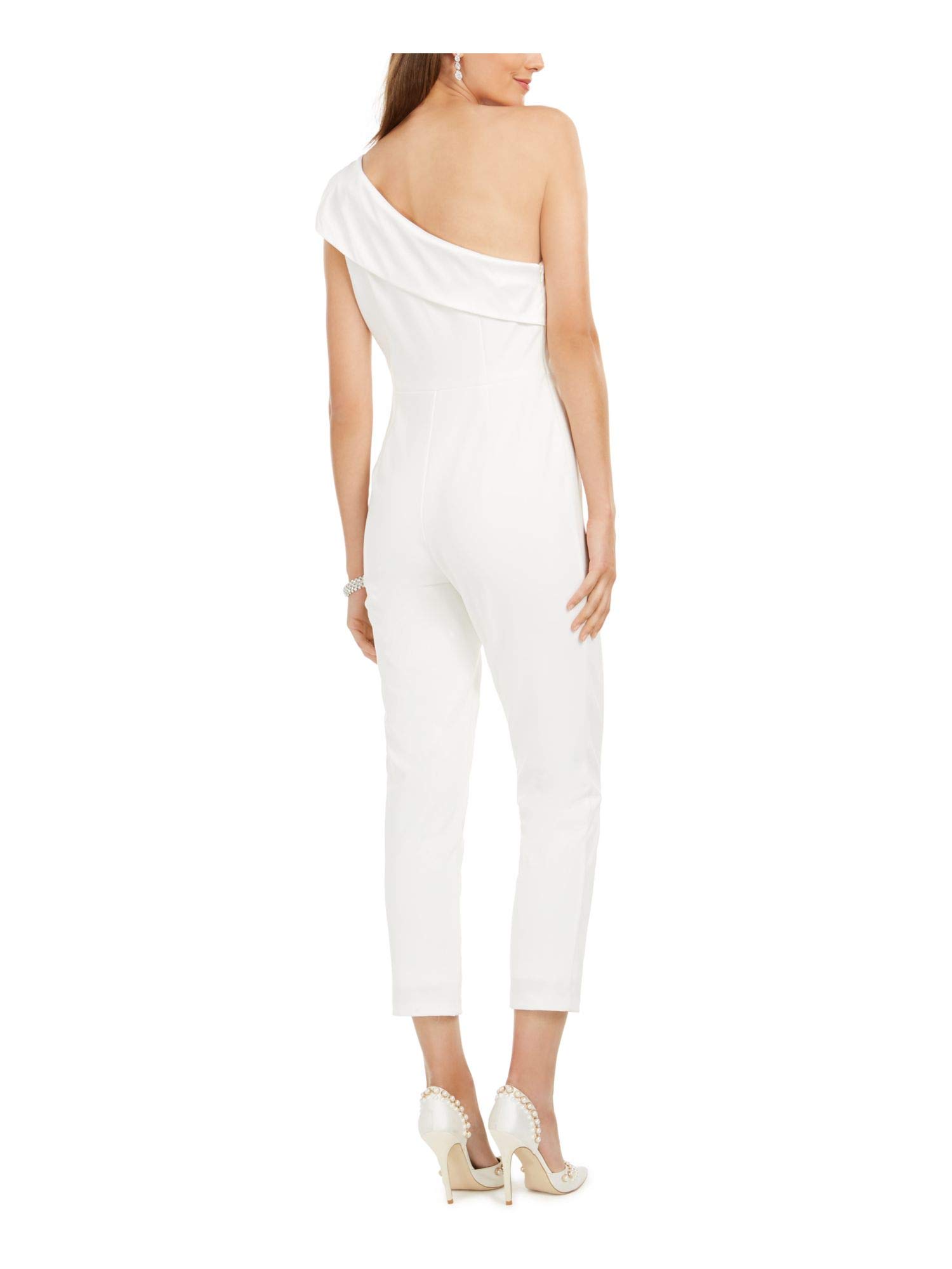 Adrianna Papell Women's One-Shoulder Knit Crepe Jumpsuit with Stretch Charmeuse Neckline - Elegant Evening Wear for Parties, Weddings & Special Occasions