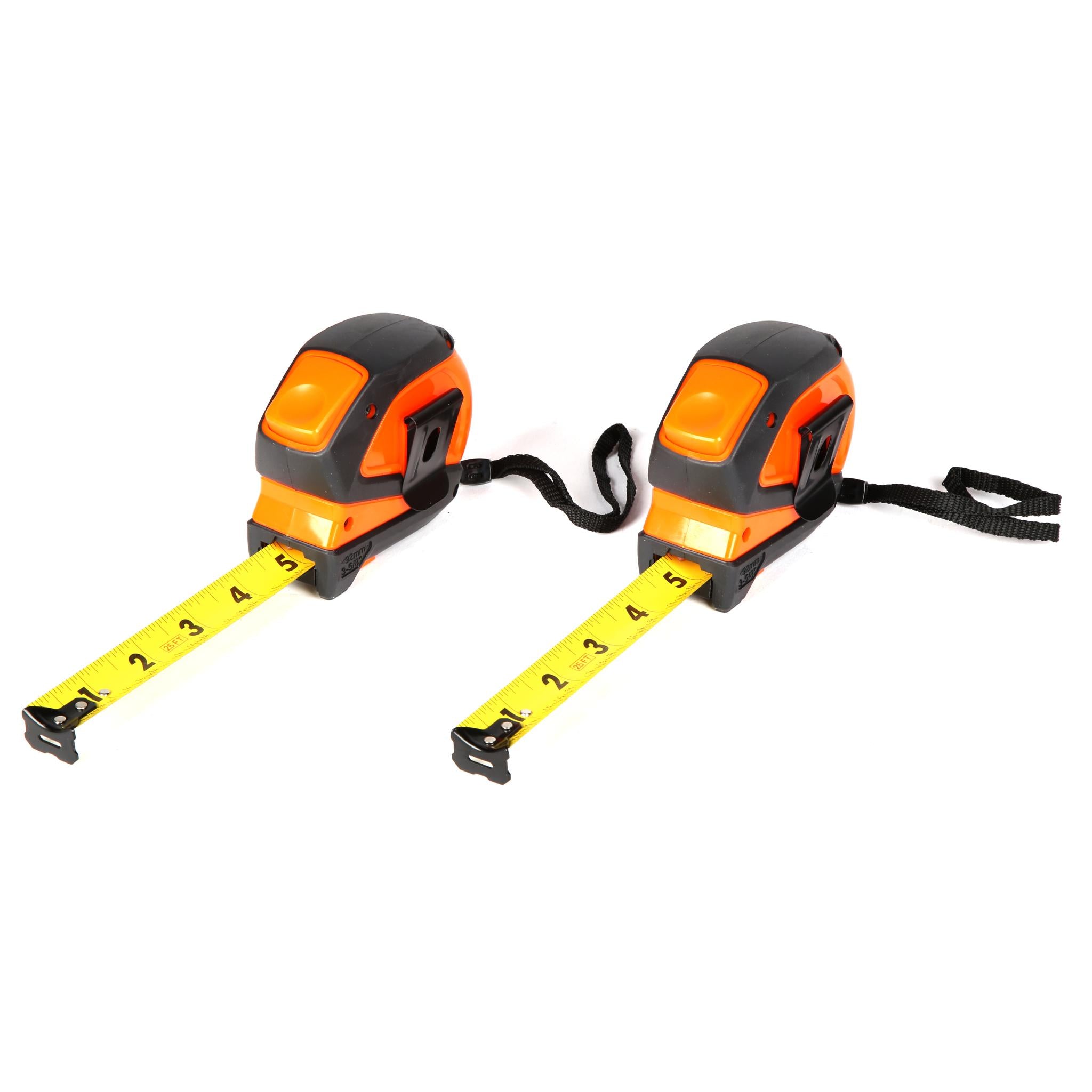 WEN ME425T 2-Pack 25-Foot Measuring Tape with Automatic Brake & Dual Release Triggers - Perfect for Construction, DIY Projects & Home Renovations