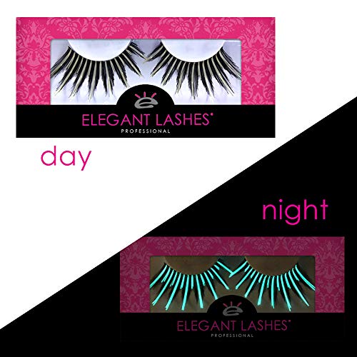 Glow in the Dark Spiky False Eyelashes - Long Black & White Drag Queen Lashes for Halloween, Rave & Cosplay (1 Pair, G201) | Perfect for Costume Parties, Stage Performances & Night Events