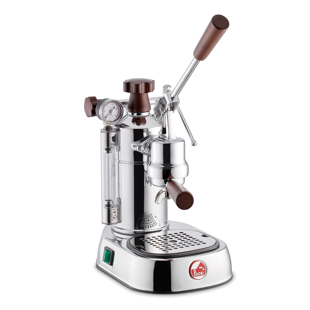La Pavoni Professional Chrome Espresso Machine with Wood Handle - 16 Cup Capacity for Home Baristas & Coffee Lovers | Perfect for Italian Coffee Making & Kitchen Decor