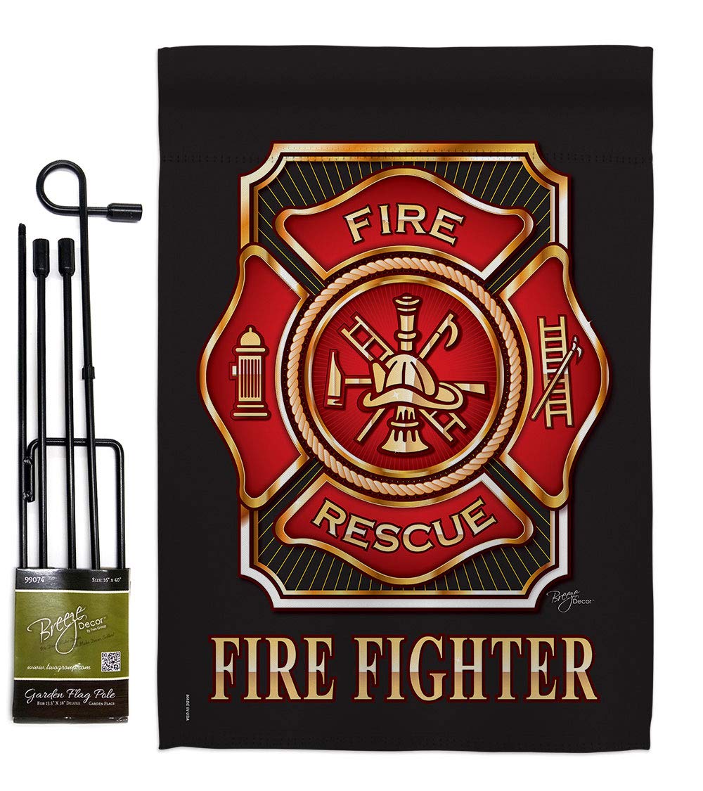 Firefighter Garden Flag Set with Stand - Red Line Hero Support for Yard & Home Decor