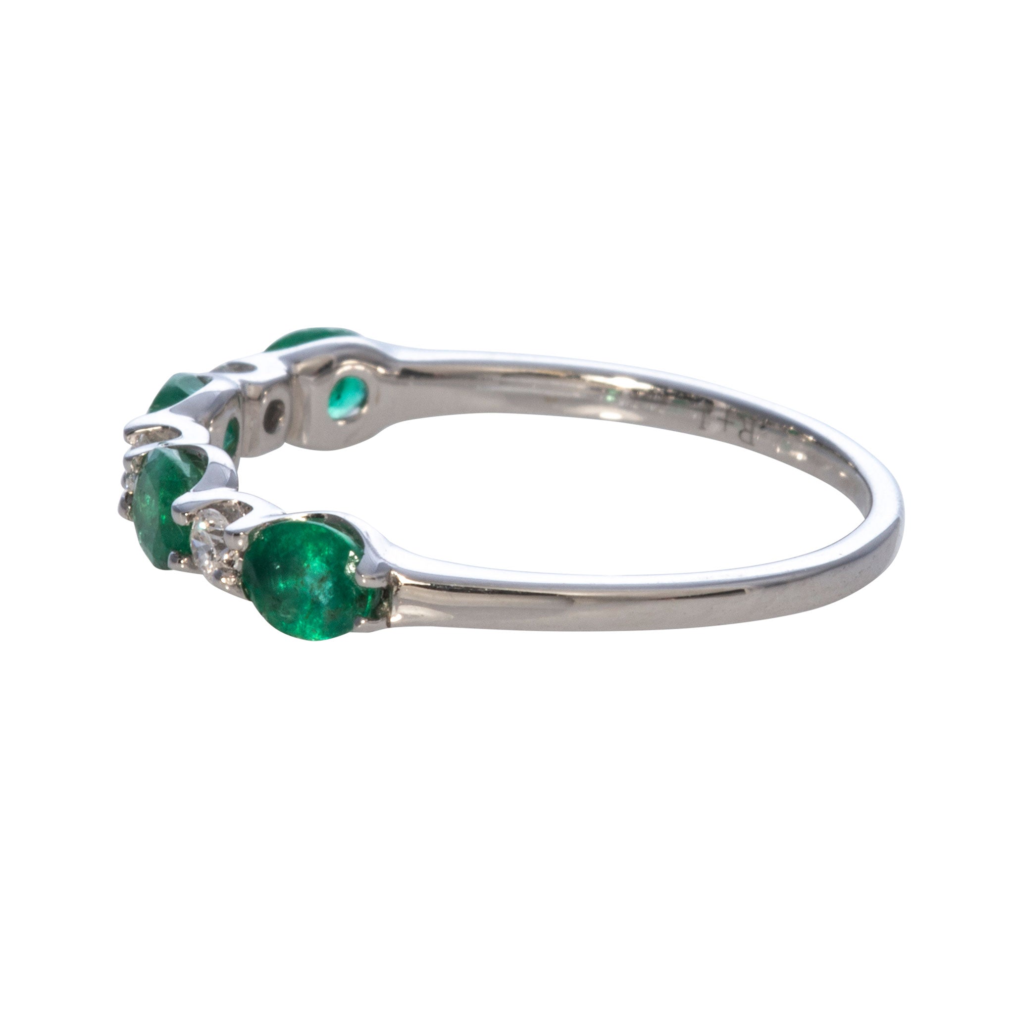14K White Gold Oval Emerald & Round Diamond Wedding Band Ring for Women - Elegant Bridal Jewelry for Engagement, Anniversary & Special Occasions