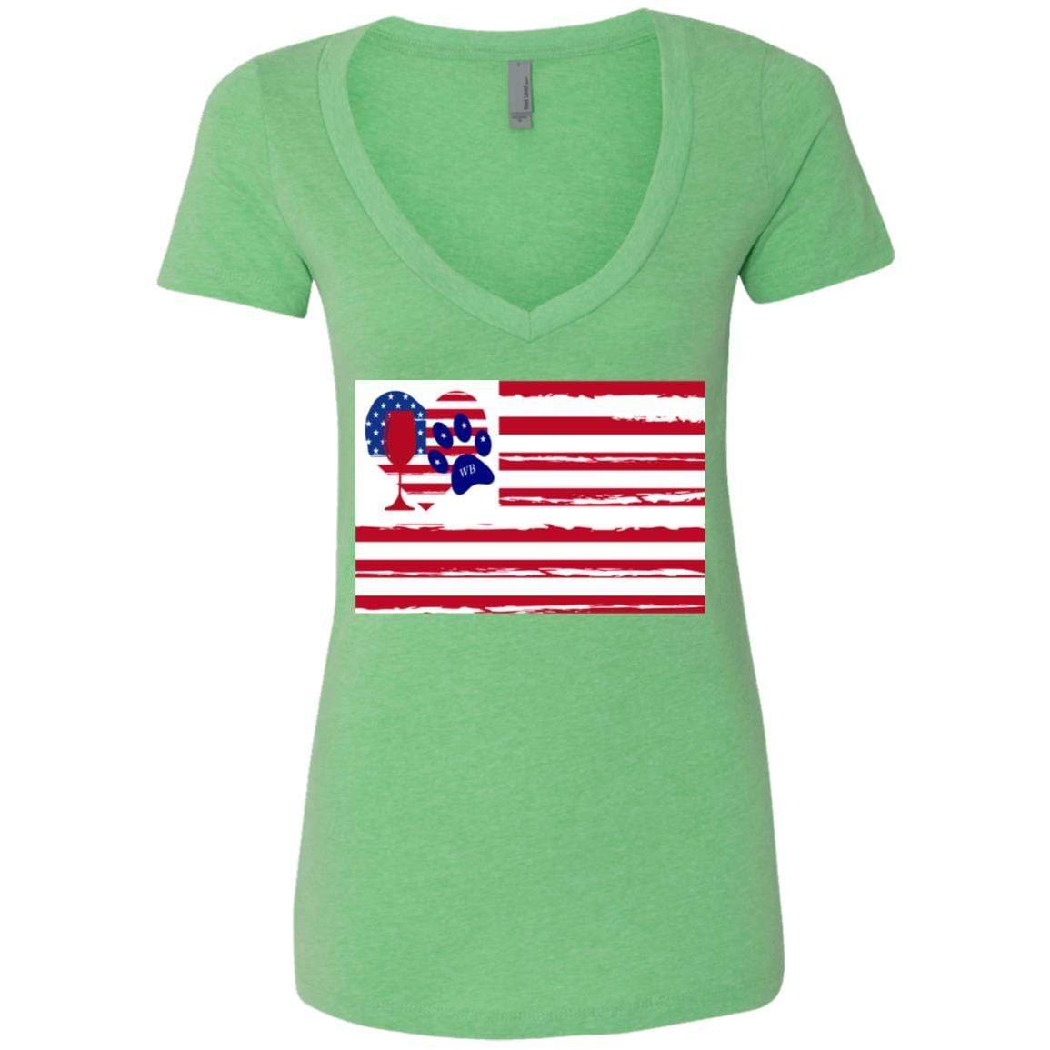 American Flag Wine Paw Heart Deep V Neck T-Shirt for Women | Patriotic Casual Wear | Perfect for Parties, BBQ & 4th of July Celebrations