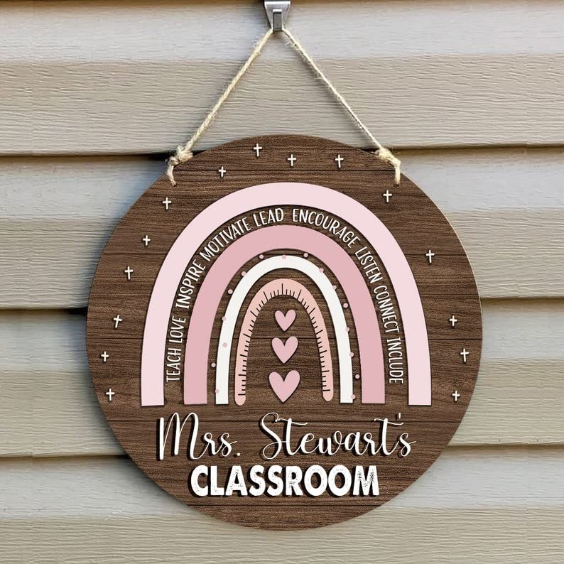 Custom Pink Rainbow Teacher Door Sign - Personalized Classroom Welcome Decor for Back to School & Teacher Appreciation Gifts