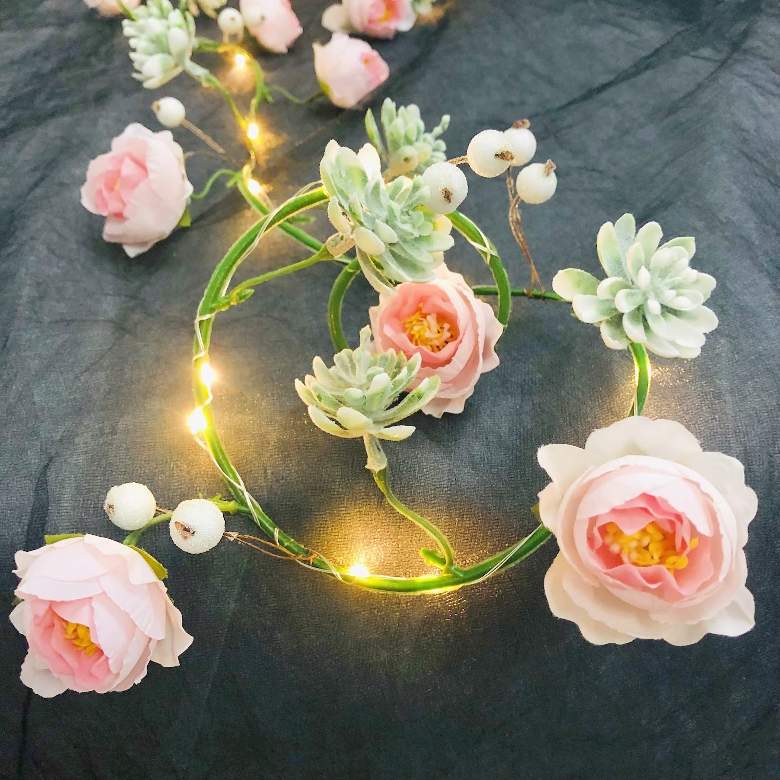 20 LED 6.6 FT Battery Operated Artificial Rose Succulents String Lights - Pink Floral Fairy Vine Garland for Bedroom, Valentine's Day, Wedding & Party Decorations - Perfect for Romantic Ambiance, Indoor Decor & Special Occasions