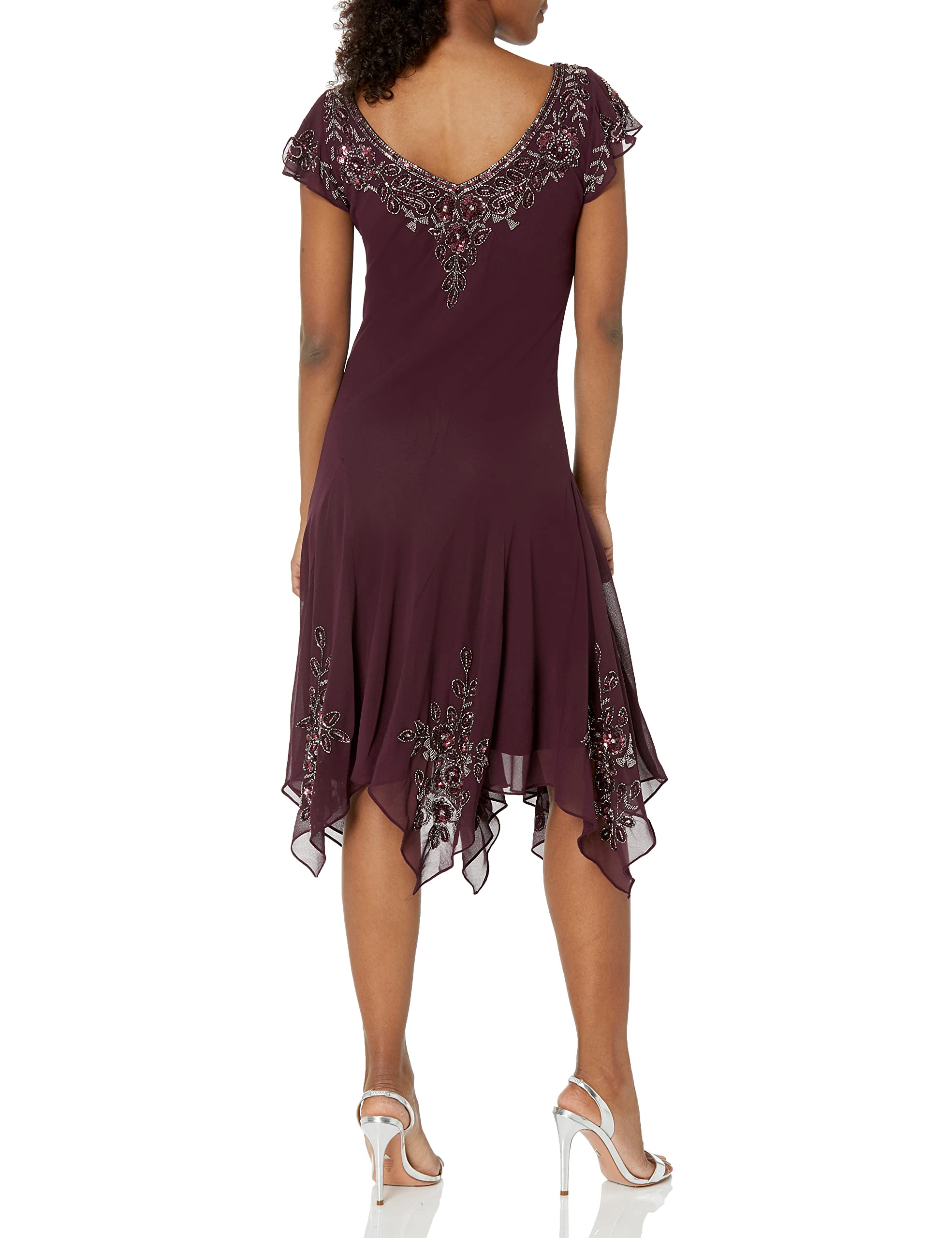 J Kara Women's Plus Size Petite Flutter Sleeve Hanky Hem Cocktail Dress with Beaded Details - Elegant Party Wear for Weddings, Dinners & Special Occasions