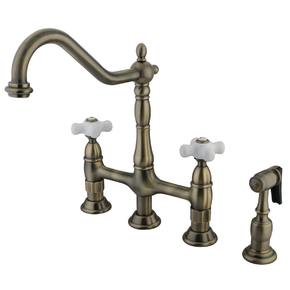 Kingston Brass Elements of Design ES1273PXBS 8-Inch New Orleans Vintage Brass Kitchen Faucet with Pull-Down Side Sprayer - Perfect for Farmhouse, Cottage & Traditional Style Kitchens