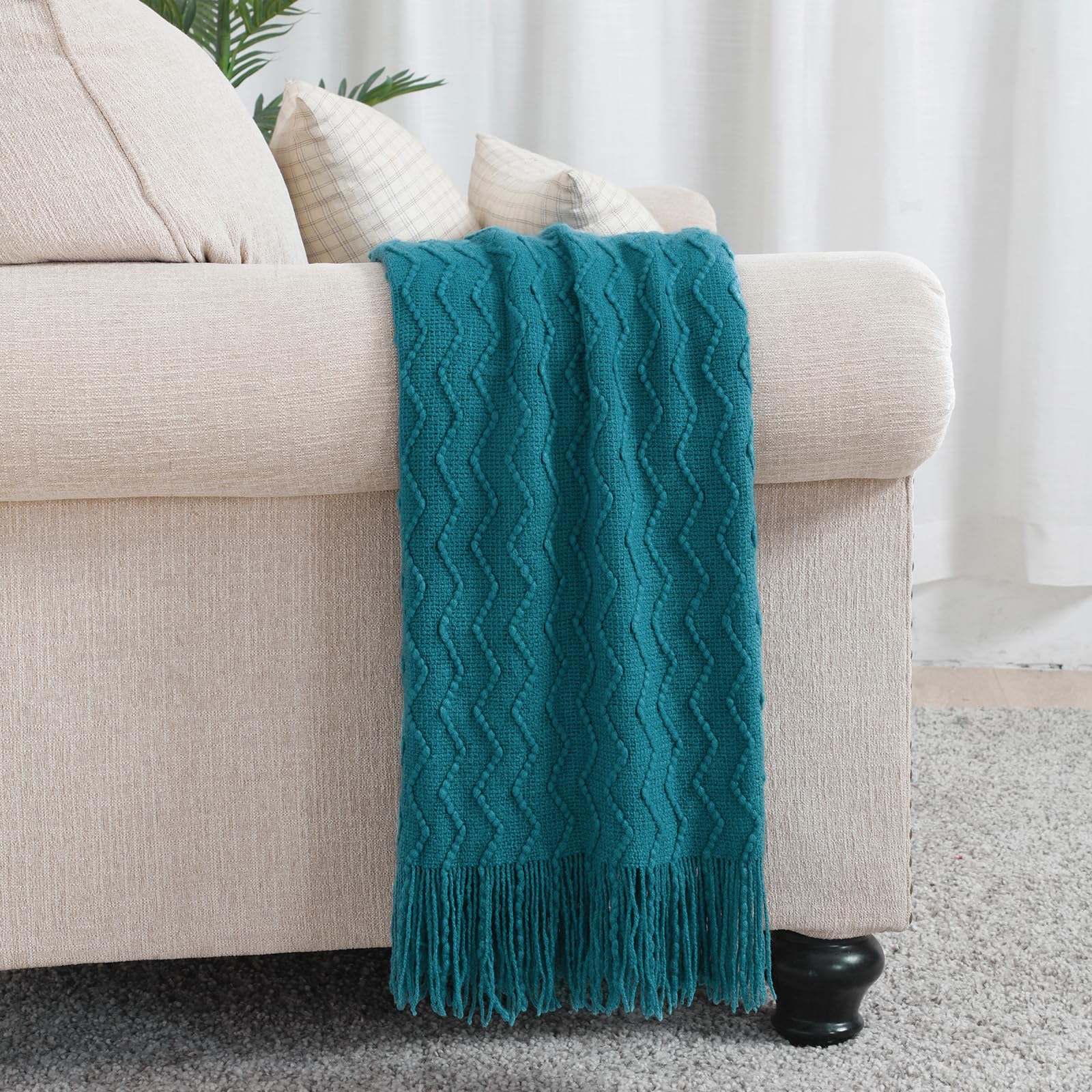 BOURINA Teal Knitted Throw Blanket 50x90 Inches - Ultra Soft Textured Solid Blanket for Sofa, Couch & Bed - Cozy Decorative Cover for Living Room, Bedroom & Travel