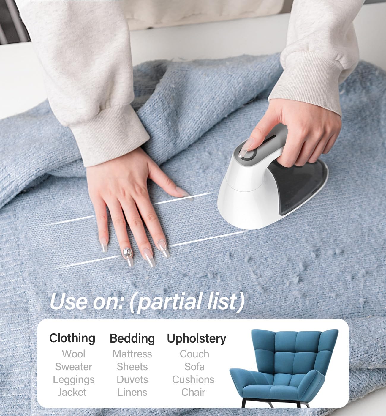 Bymore Upgraded Fabric Shaver - 65mm Efficient Lint & Pill Remover for Sweaters, Clothes, Furniture & Cashmere (White) | Perfect for Home, Travel & Wardrobe Care