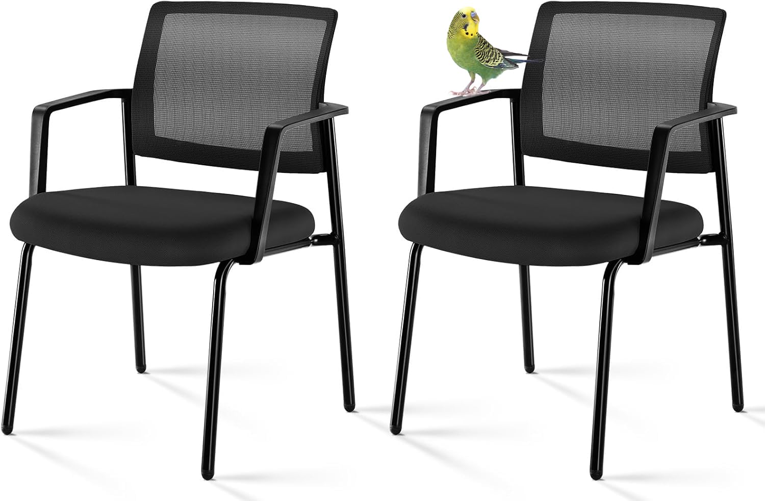 SweetCrispy Mesh Back Stacking Arm Chairs - 2 Pack Black Upholstered Fabric Office Chairs with Sturdy Metal Frame for Home, School, Party & Church | Indoor & Outdoor Use | Easy to Store & Stack | Perfect for Dining Rooms, Classrooms, Events & Patio Seating