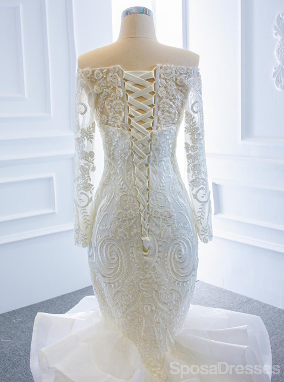 Elegant Long Off Shoulder Lace Mermaid Wedding Dress - A-Line Bridal Gown WD719 for Beach, Church & Formal Weddings