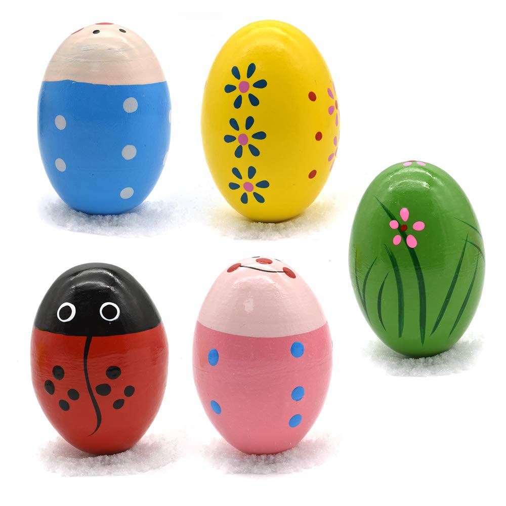 Hayder Wooden Easter Egg Shakers - 5 Pack Musical Percussion Toys for Kids, Easter Party Favors, Classroom Prizes & Basket Stuffers - Fun Easter Gifts for Children (Perfect for Easter Celebrations, Classroom Activities & Musical Playtime)