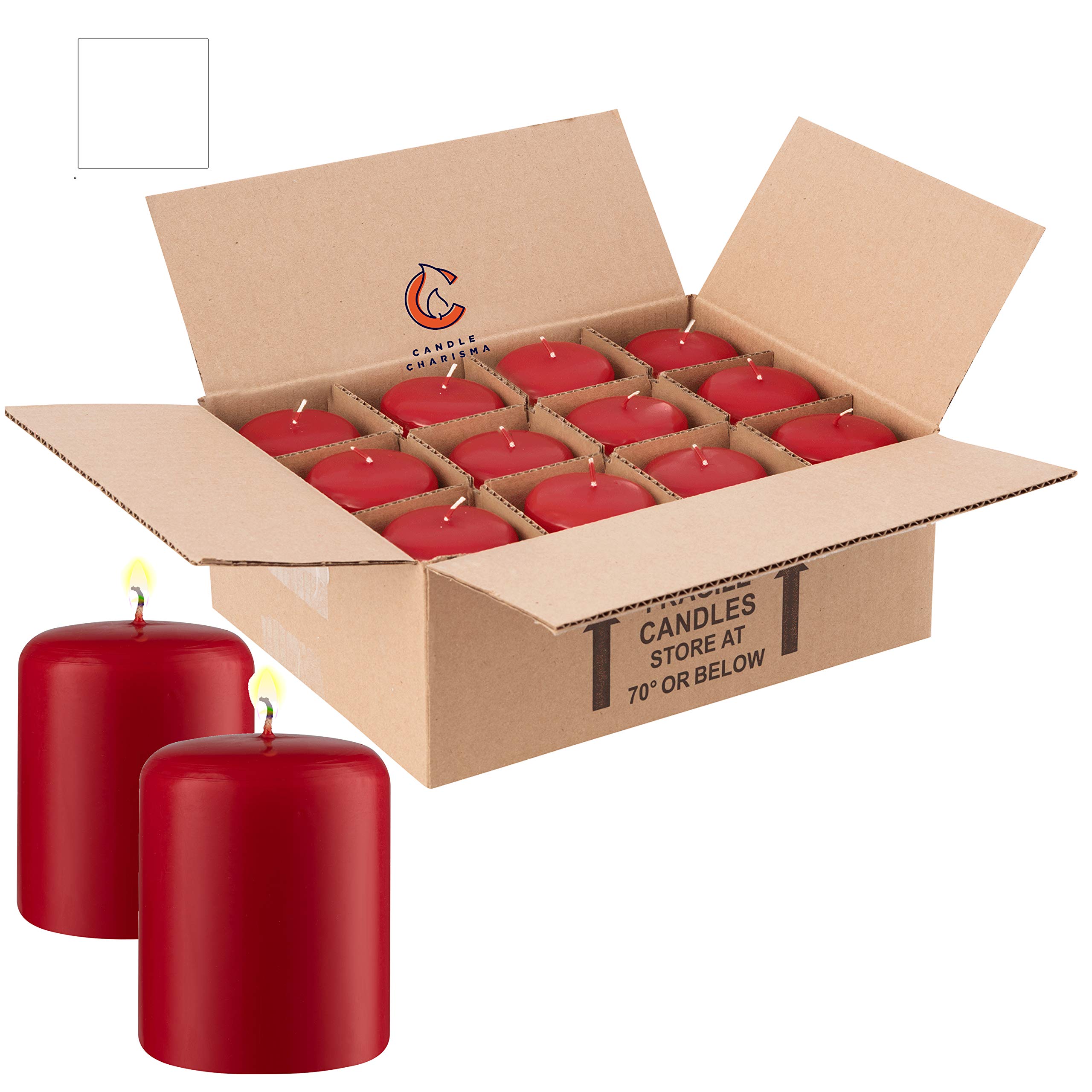 Premium USA-Made Pillar Candles - Assorted Sizes (3x4 Inches, 12-Pack) in Classic Red for Weddings, Parties, Romantic Dinners & Restaurant Decor - Perfect for Centerpieces, Holiday Decorations & Cozy Ambiance