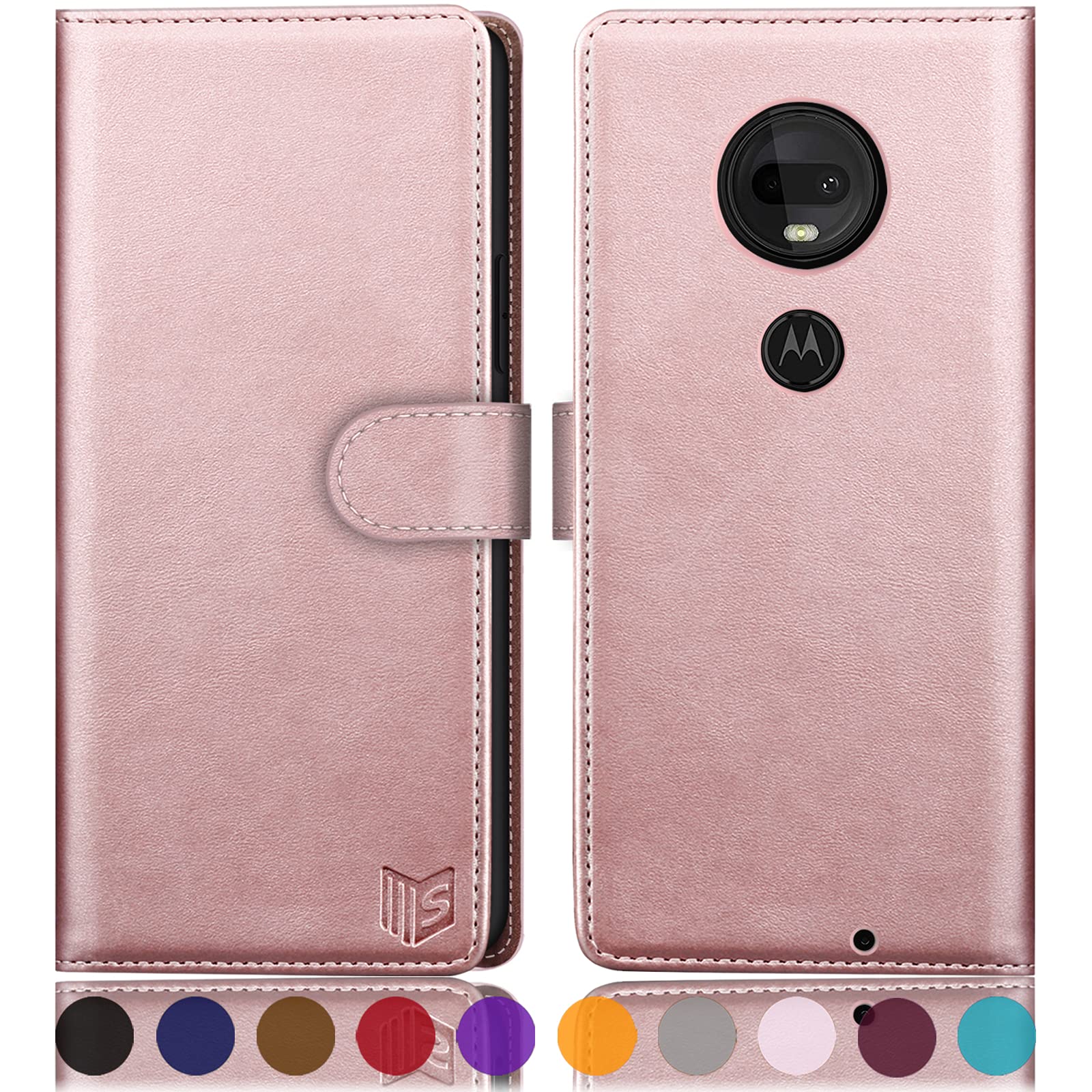 Motorola Moto G7 Wallet Case with RFID Blocking - Rose Gold Leather Folio for Cards & Protection