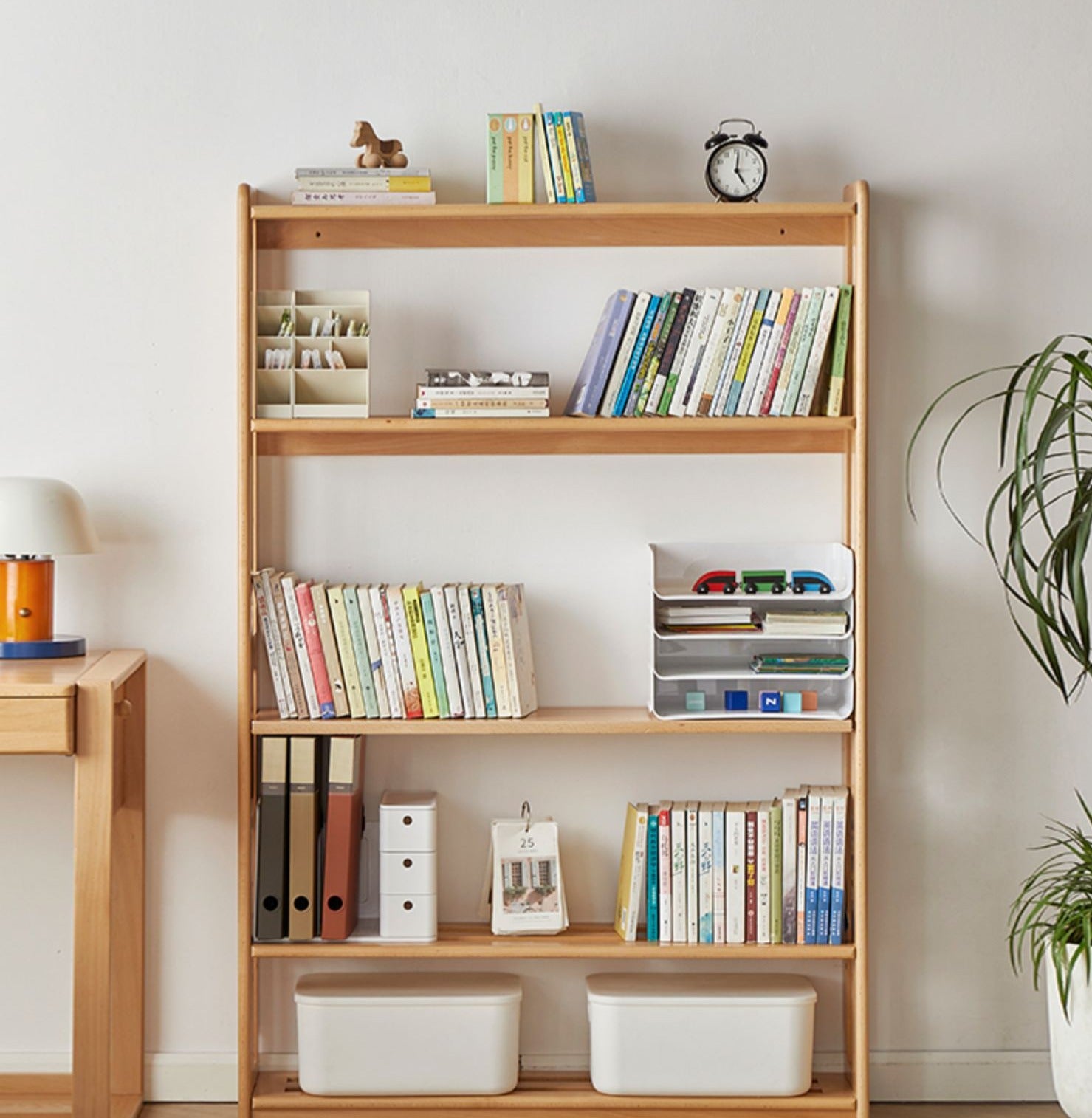 Solid Wood Floor-to-Ceiling Bookshelf - Beech & Oak Wooden Storage Shelf for Books, Toys, and Home Decor | Perfect for Living Room, Nursery, and Home Office Organization