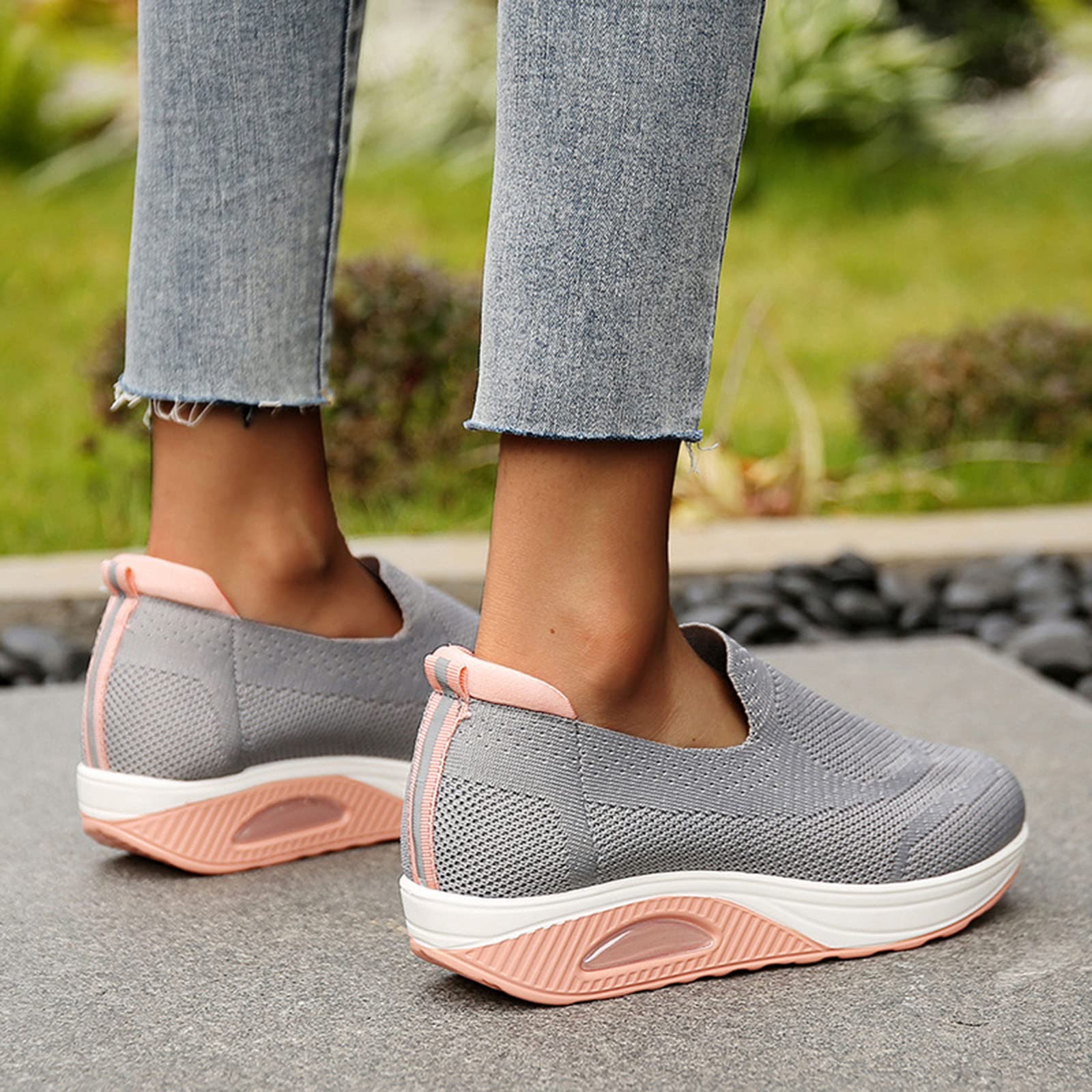 Women's Slip-On Wedge Sneakers - Wide Width Walking Shoes with Mesh Air Cushion & Knitted Upper | Comfortable Platform Shoes for Nurses, Casual Running & Everyday Wear