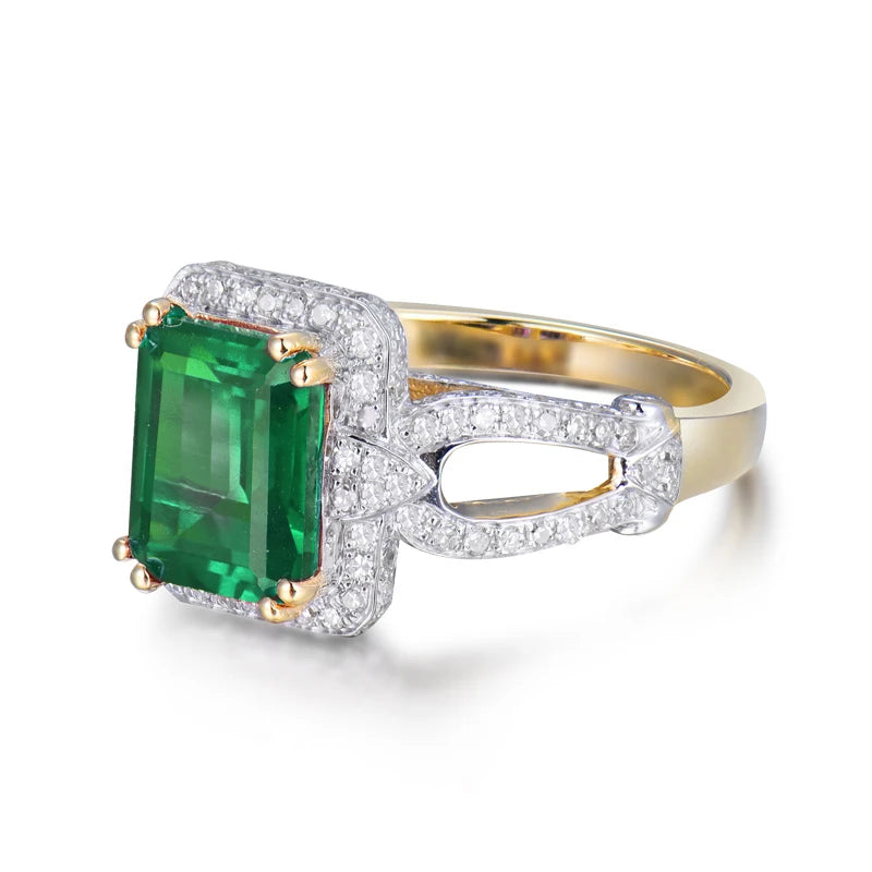 14K Yellow Gold Women's Emerald and Diamond Ring - 6x8mm Oval Cut Gemstone for Engagement, Anniversary & Special Occasions