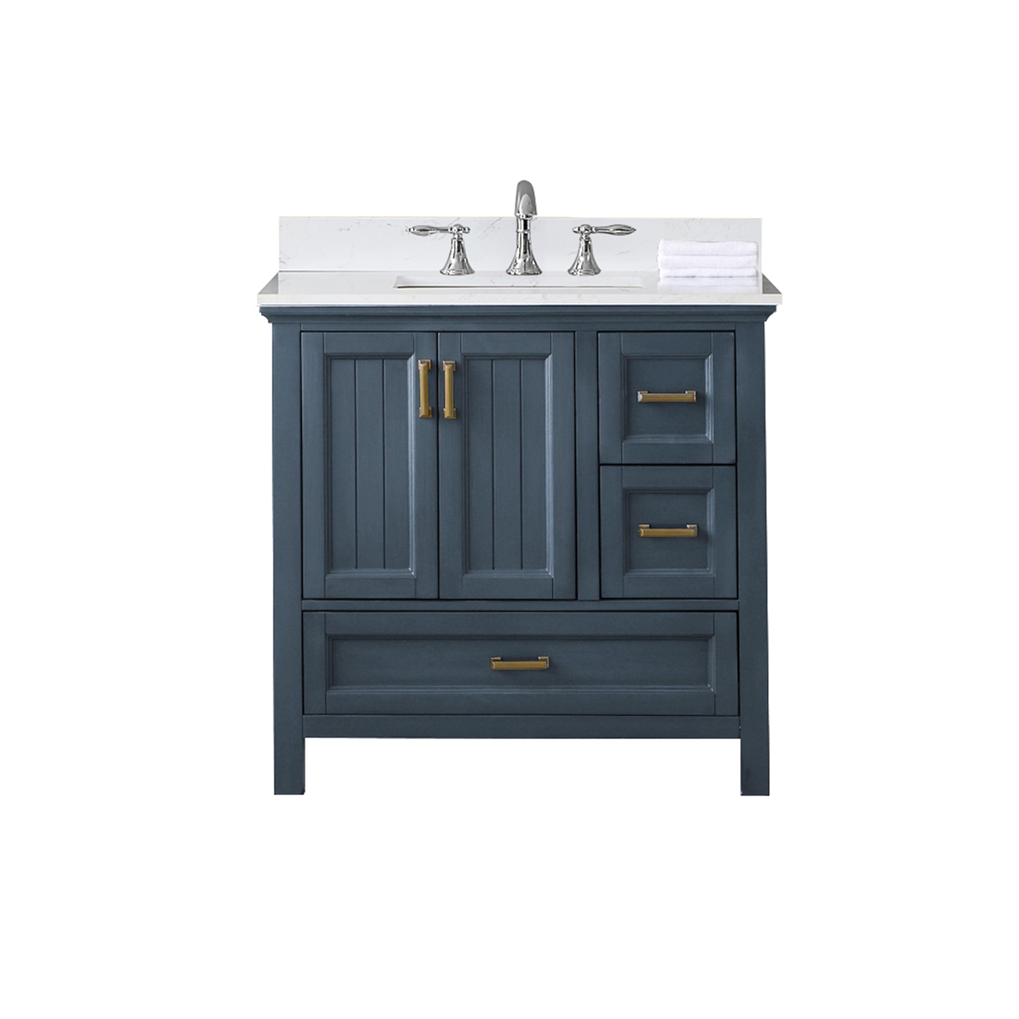 Isla 36 Inch Single Bathroom Vanity Set with Aosta White Engineered Stone Countertop - Modern Sink Cabinet for Small Bathrooms, Powder Rooms & Guest Baths