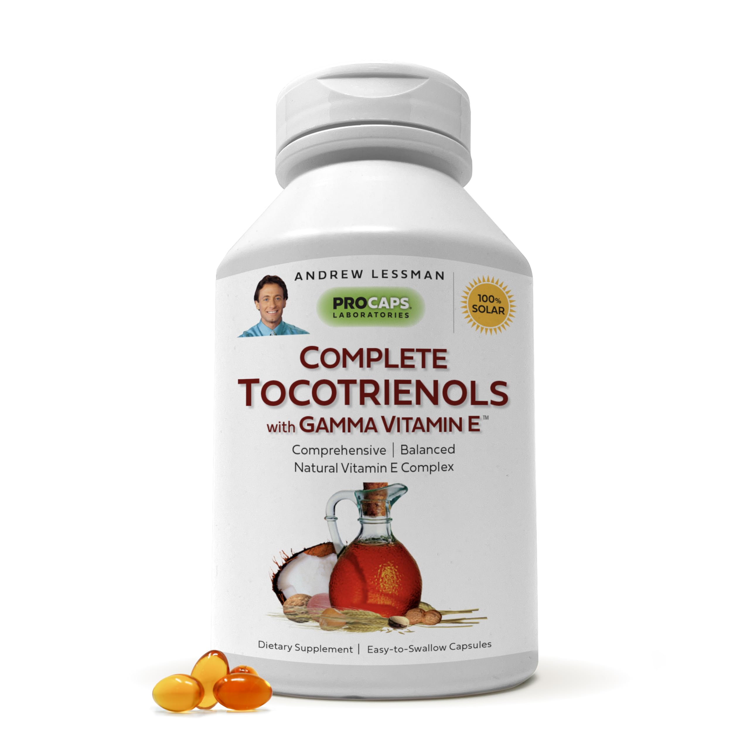 ANDREW LESSMAN Complete Tocotrienols with Gamma Vitamin E 240 Softgels - 8 Forms of Vitamin E (Alpha, Beta, Gamma, Delta Tocopherols & Tocotrienols) | Powerful Antioxidant Supplement | No Additives | Supports Heart Health & Immune System | Perfect for Daily Wellness Routine