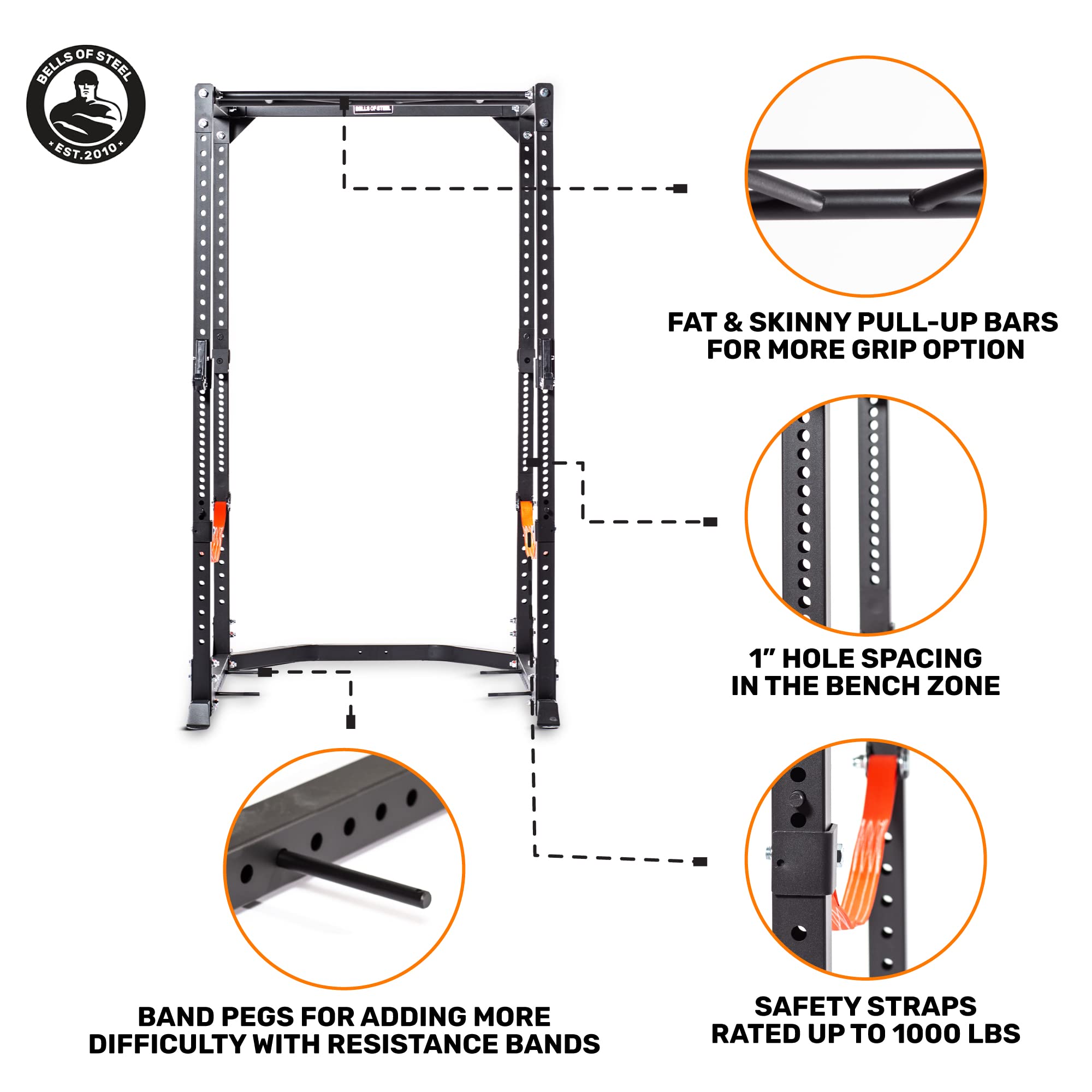 Bells of Steel Light Commercial Power Rack - Heavy Duty Squat Rack with Gym Accessories for Home & Commercial Use | Perfect for Strength Training, CrossFit & Weightlifting Workouts