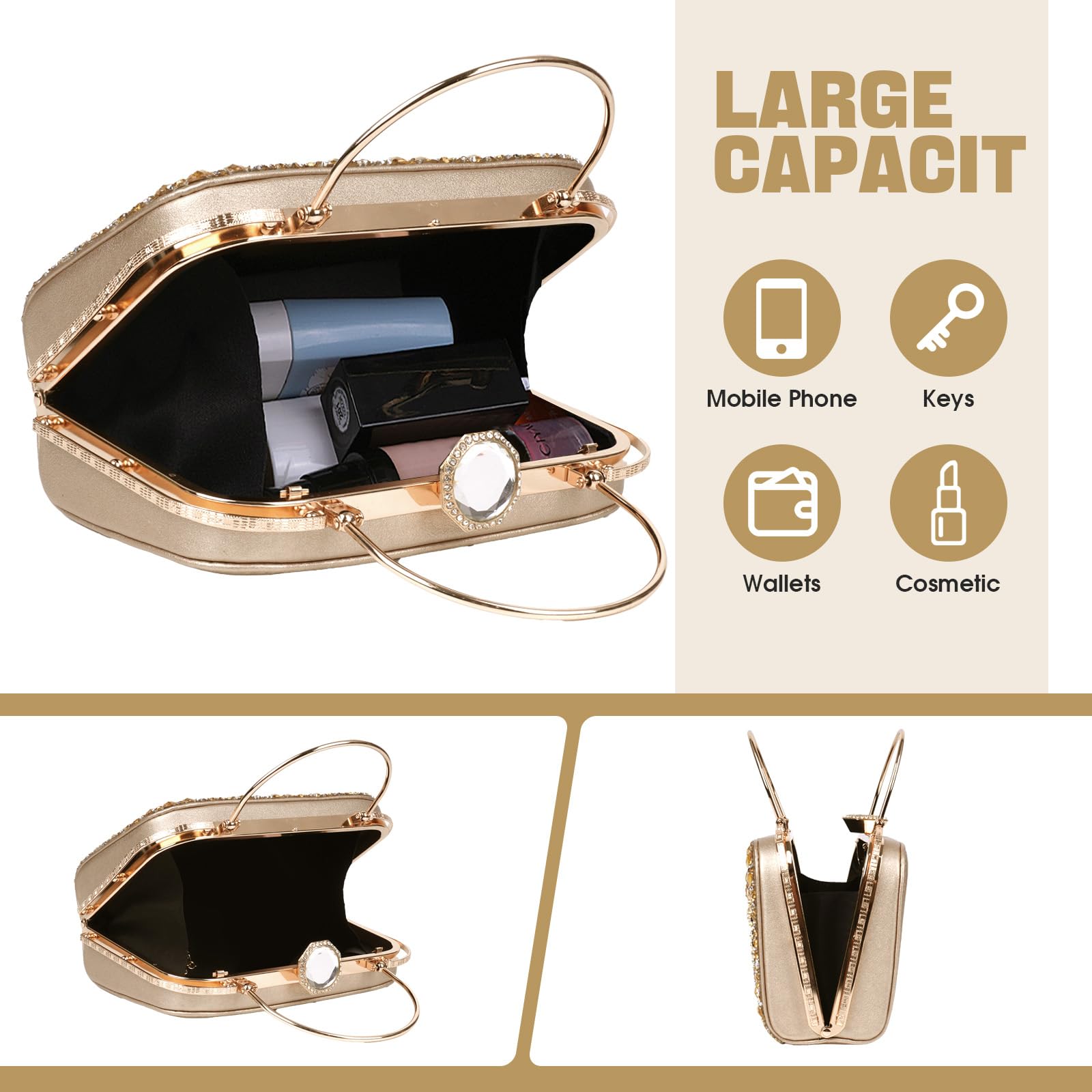 Sparkly Rhinestone Evening Clutch Purse for Women - Crystal Diamond Wedding Handbag, Formal Party Clutch Bag | Perfect for Prom, Gala, Cocktail Parties & Special Occasions