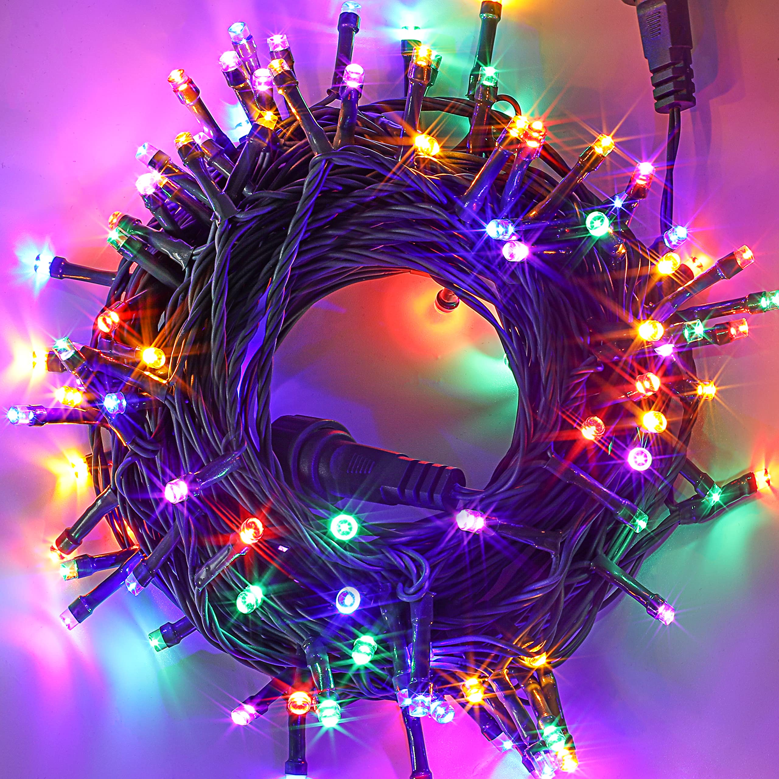 100 Count Multicolor Christmas LED String Lights - 42.98FT Green Wire with 8 Lighting Modes for Indoor & Outdoor Decor - Perfect for Holiday Parties, Home, Patio, Lawn, Garden, and Christmas Tree Decoration