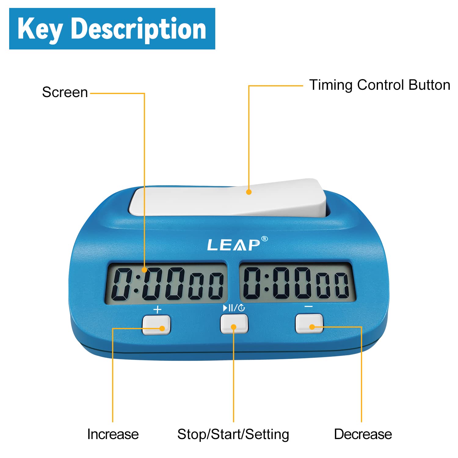 LEAP Digital Chess Clock Timer with Bonus & Delay Time Features - Professional Chess Timer for Chess, Go, Chinese Chess (Blue) - Perfect for Tournaments, Clubs & Home Games