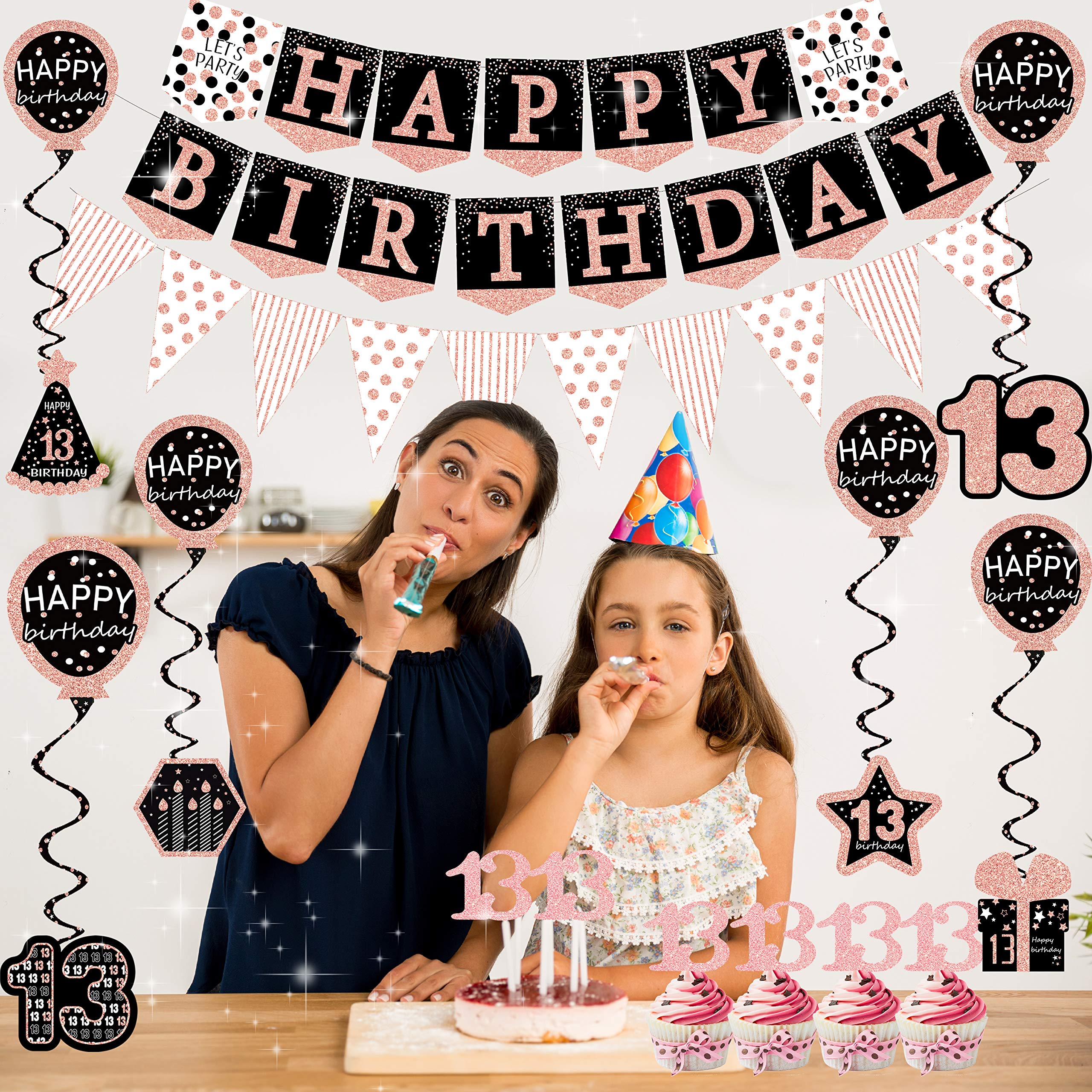 Rose Gold 13th Birthday Party Decorations for Girls - Happy Birthday Banner, Balloons, Party Supplies | Perfect for Teen Birthday Celebrations & Decor
