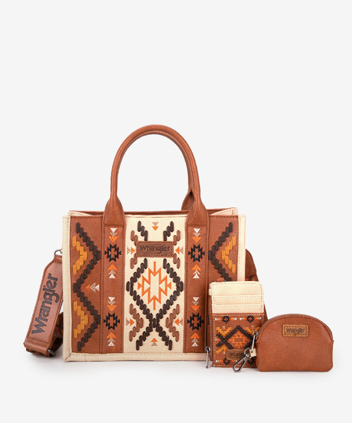 Wrangler Aztec Embroidered Whipstitch Tote Bag for Women - Stylish Boho Shoulder Bag for Travel, Beach & Shopping