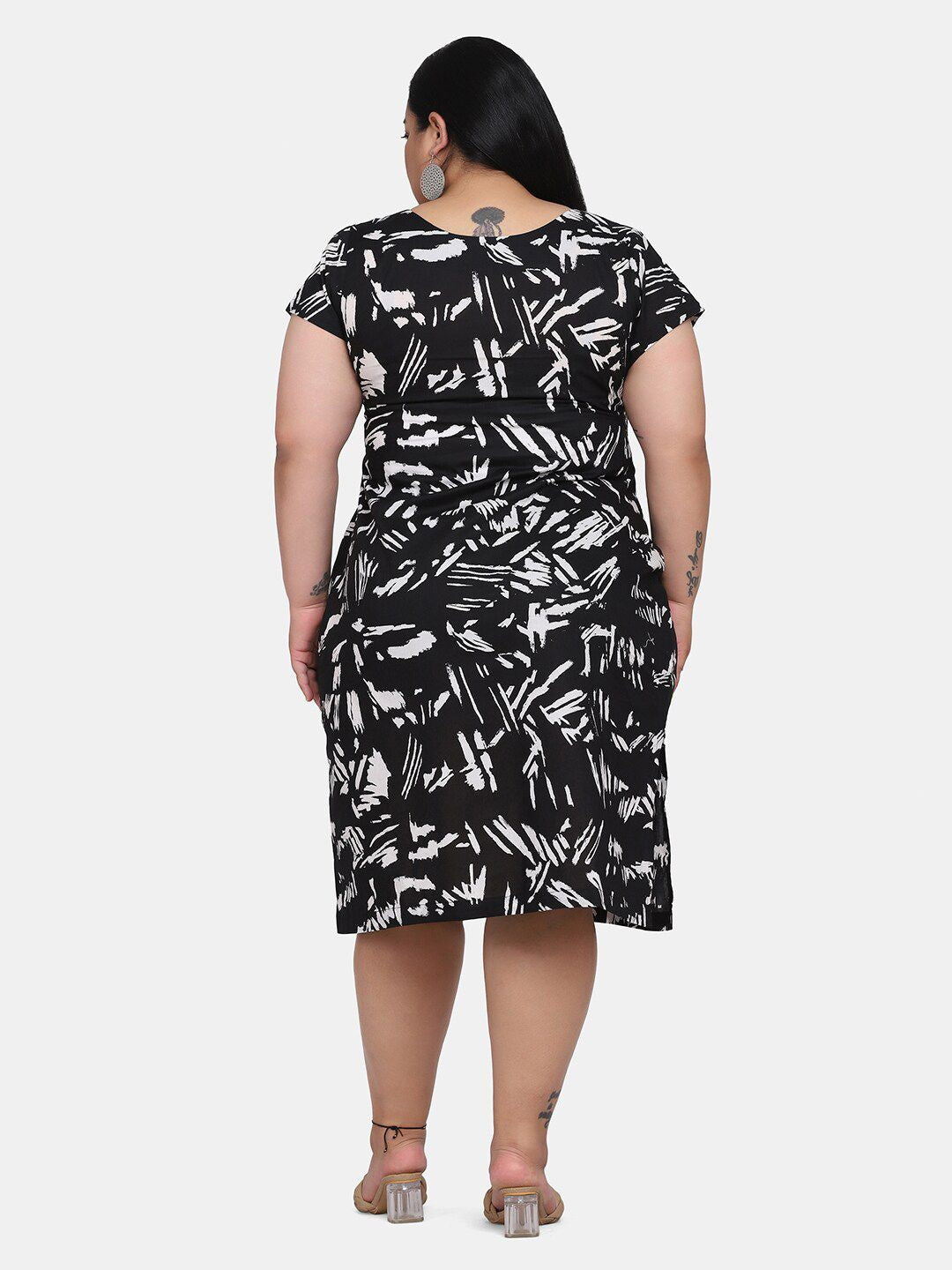 Elegant Black Printed Cotton Straight Formal Dress for Women - Perfect for Office, Parties & Special Occasions