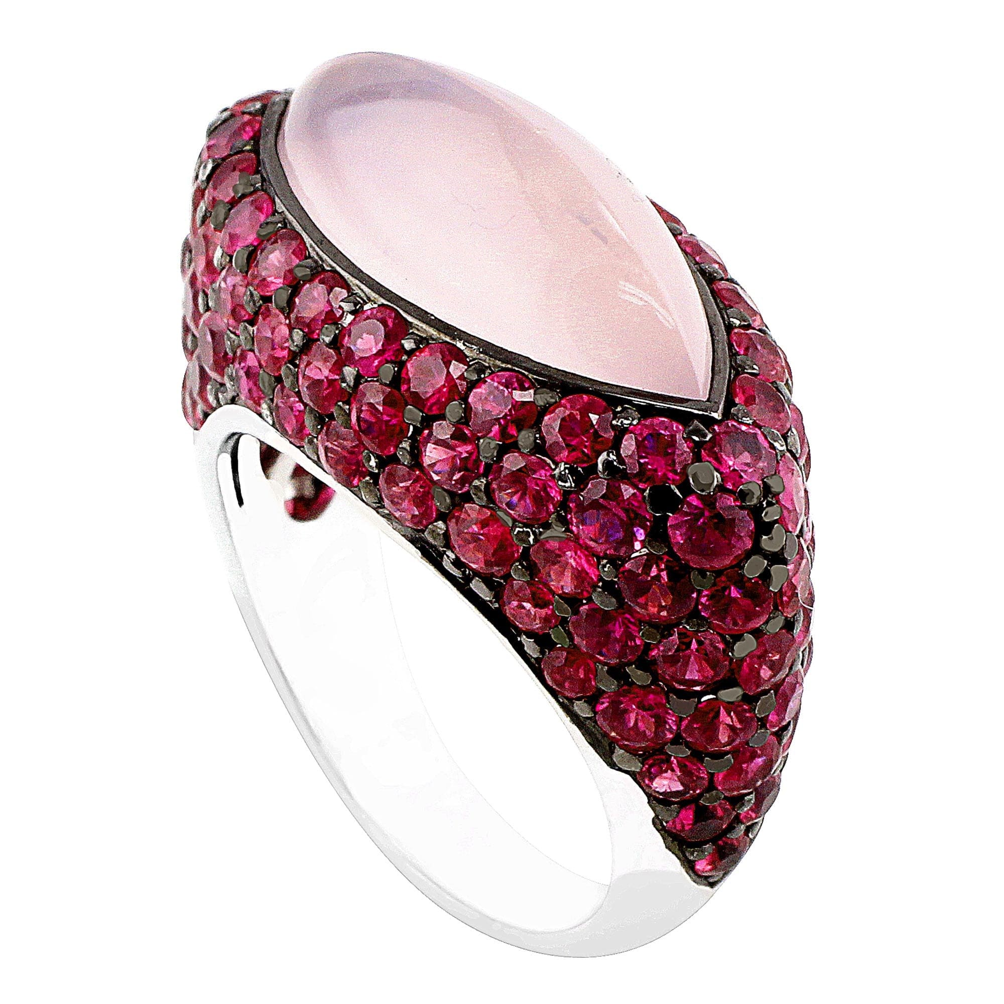 18K White Gold Pink Quartz Ruby Cabochon Ring for Women - Elegant Vintage Jewelry for Weddings, Anniversaries & Special Occasions