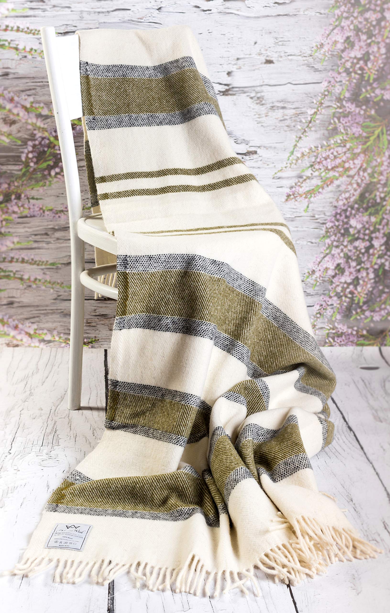 Premium Merino Wool Blanket - 160x200cm Soft Warm Throw for Bed, Sofa & Picnic - Army Grey Cozy Blanket for Home, Camping & Outdoor Adventures
